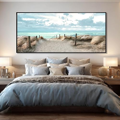 Miniatura 7 de Arte de pared de océano, paisaje, decoración de pared, impresiones en lienzo modernas, 32 x 70 pulgadas, obra de arte grande para sala de estar,