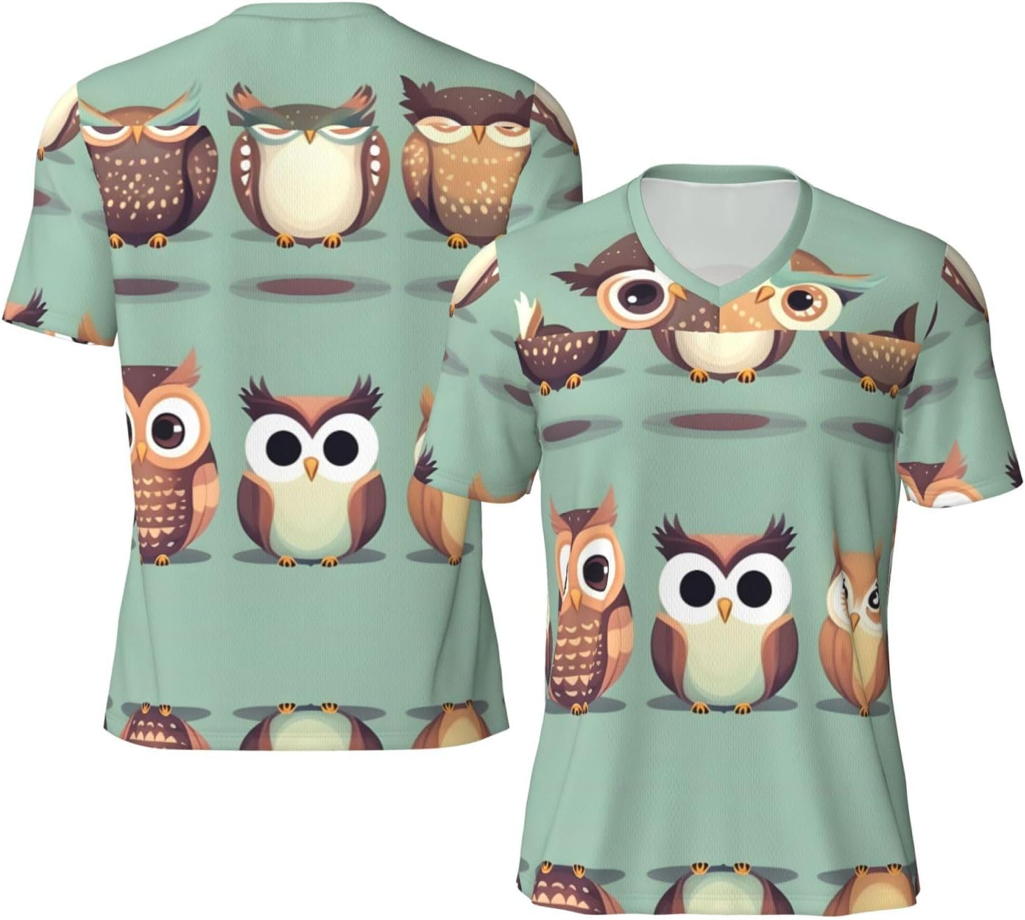 Cartoon Owls Cute Rugby Football Jersey for Men, Comfortable V-Neck Loose Fit Top for Team Sports Athletics