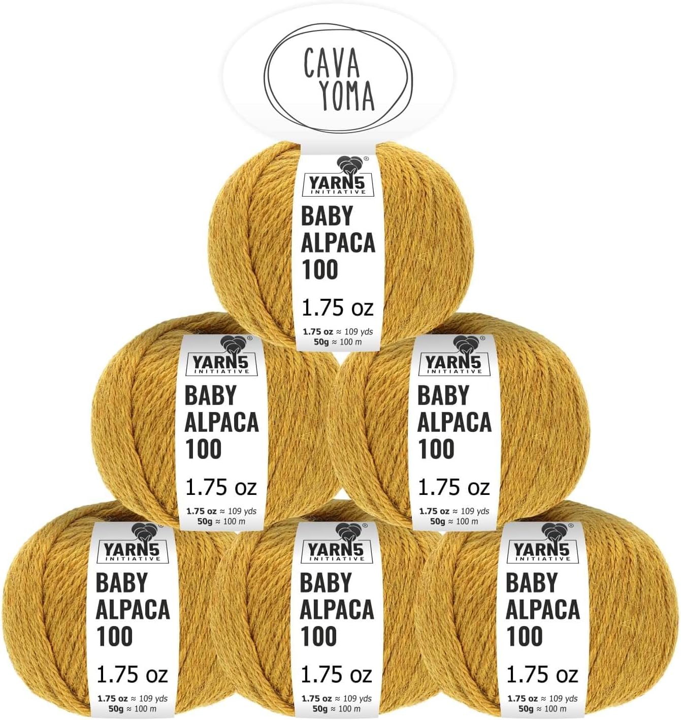 100% Baby Alpaca Yarn Light Worsted in 35+ Colors (itch-free) #3 DK Weight Yarn for Knitting & Crocheting Set of 6 Skeins (300g, 10,5oz) Hand selected Quality from Peru - Yellow Sun (Melange)