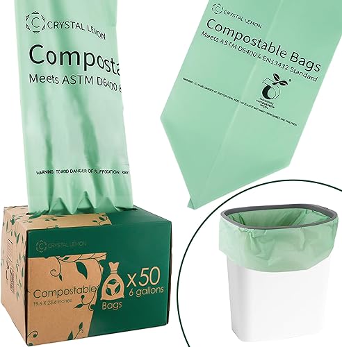 Miniatura 9 de C Crystal Lemon 30 bolsas de basura compostables, bolsas de basura resistentes de 6 galones y bolsas de basura de cocina