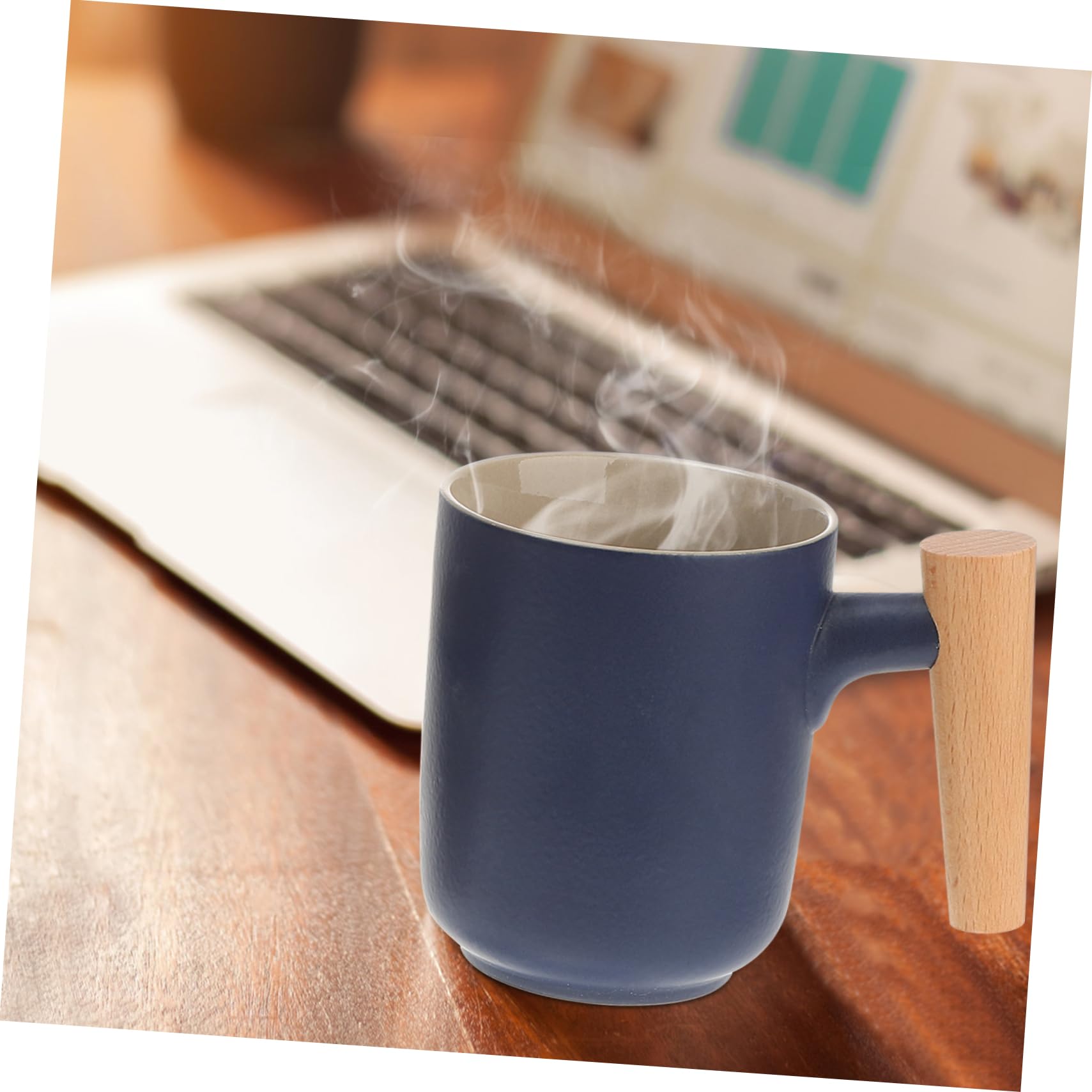 Tasse à Thé Étanche en Céramique Délicate Infuseur et Poignée en Bois Séparation Eau et Thé, Portable et Pratique pour Bureau