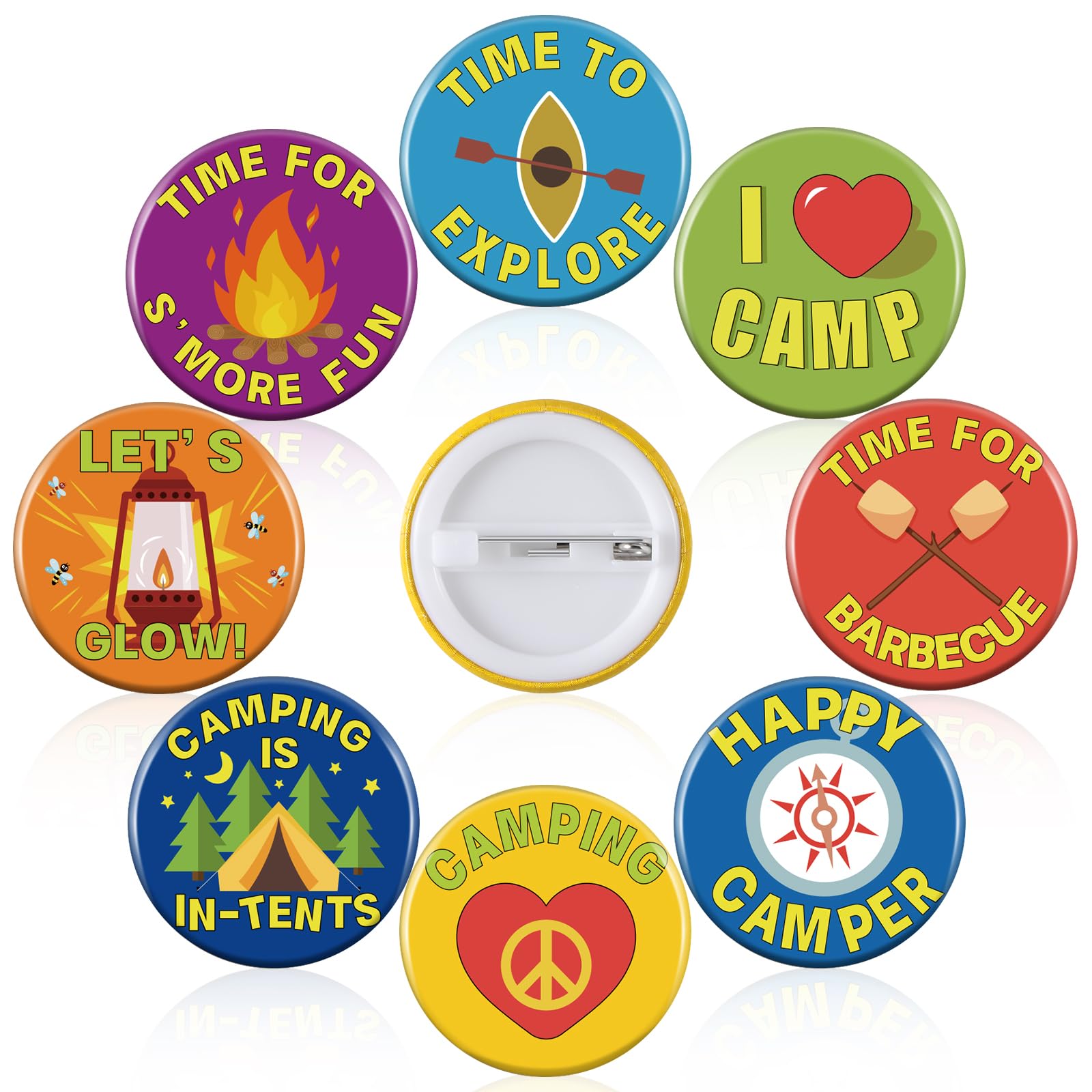 Karenhi 60 Pcs Camping Pins for Kids Bulk 1 Inch I Love Camp Button Outdoors Mini Pins Explorer Pin Halloween DIY Costume Accessories for Camping 