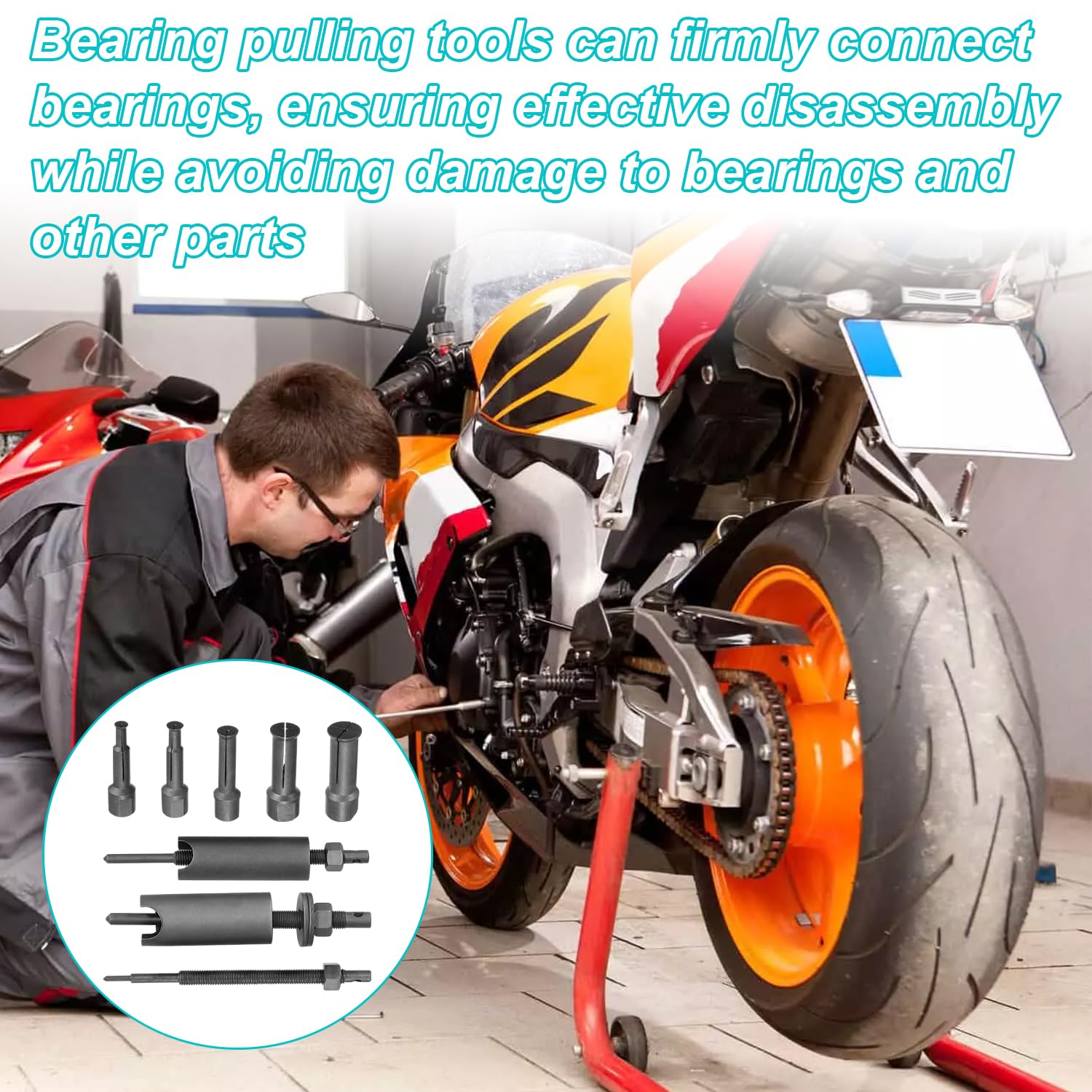 Kit Estrattore per Cuscinetti Interni per Moto, Estrattore Cuscinetti Bici con Clip Aperte di 5 Dimensioni 9/11/14/19/23 mm, Estrattore Cuscinetti Ruota, pour Moto, Bici