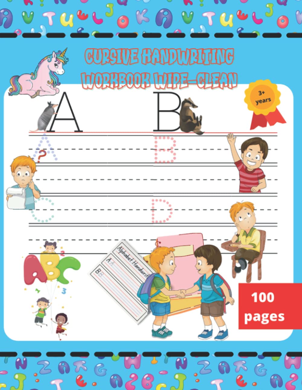 Cursive handwriting workbook wipe-clean: cursive writing practice book for kids, handwriting improvement for kids