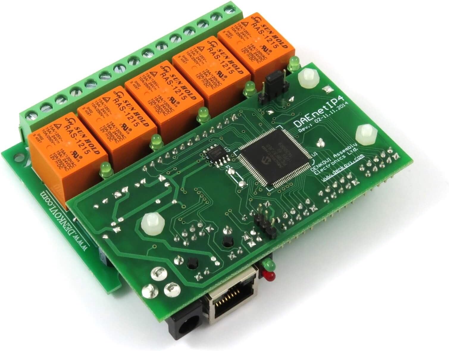 Web Controlled I/O ADC 5 Relay Output Board: IP, MAC, PING, Java, LABVIEW, Real Time Clock, 12VDC