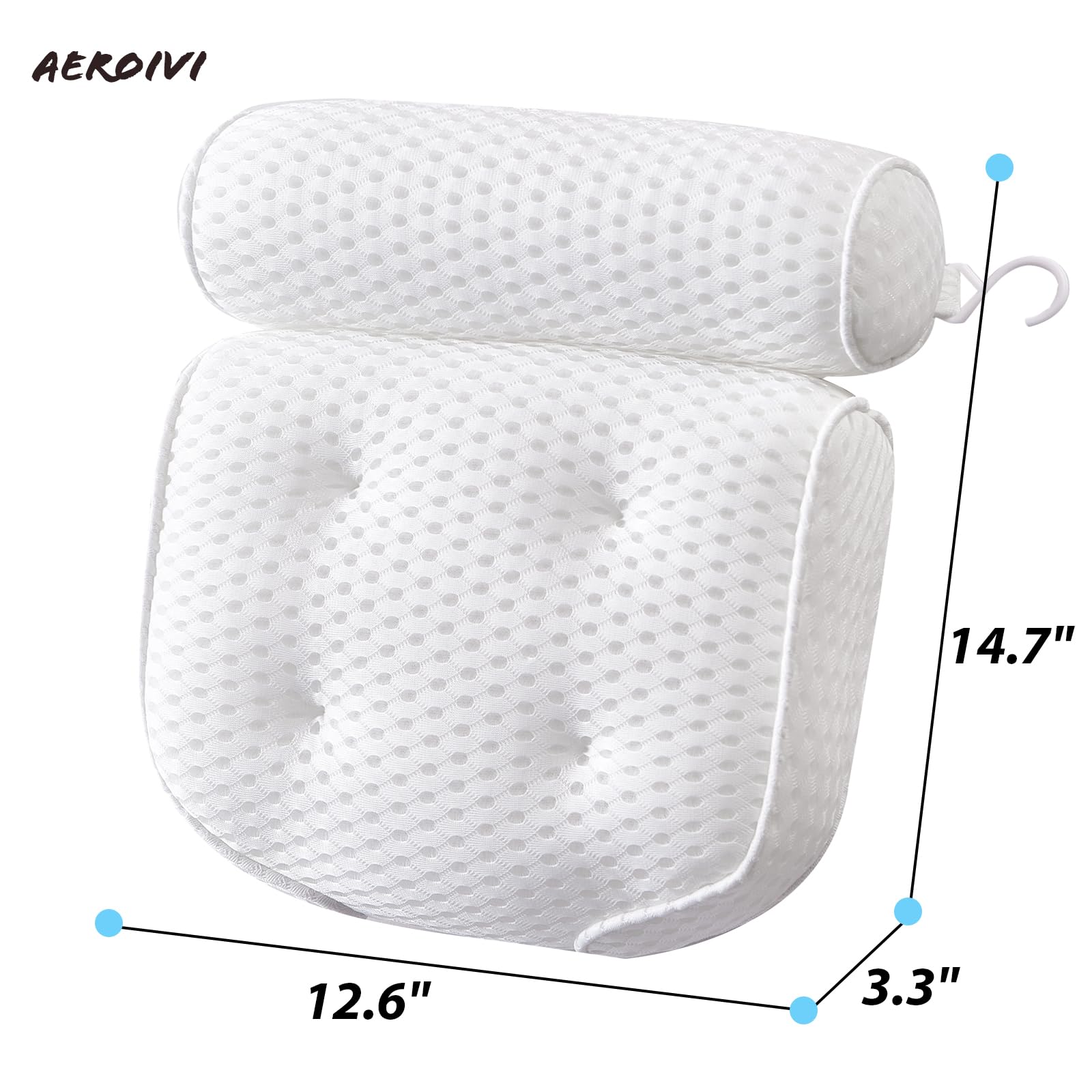 AEROiVi Almohada de baño para reposacabezas, Almohada de baño para Cuello y Espalda, 4 ventosas Antideslizantes
