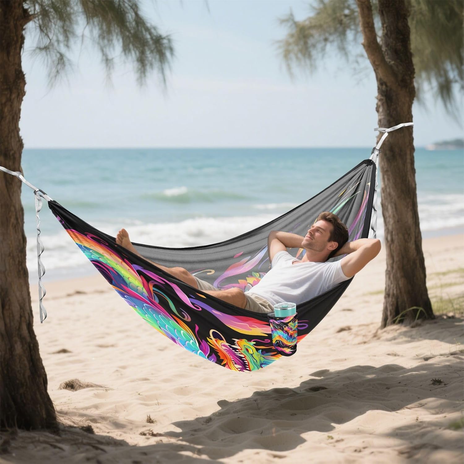 ALAZA Rainbow Dragon Camping Hammocks Single or 2 Person 500 lbs Portable Parachute Travel Hammock w/Tree Straps for Hiking Backpacking Indoor Outdoor