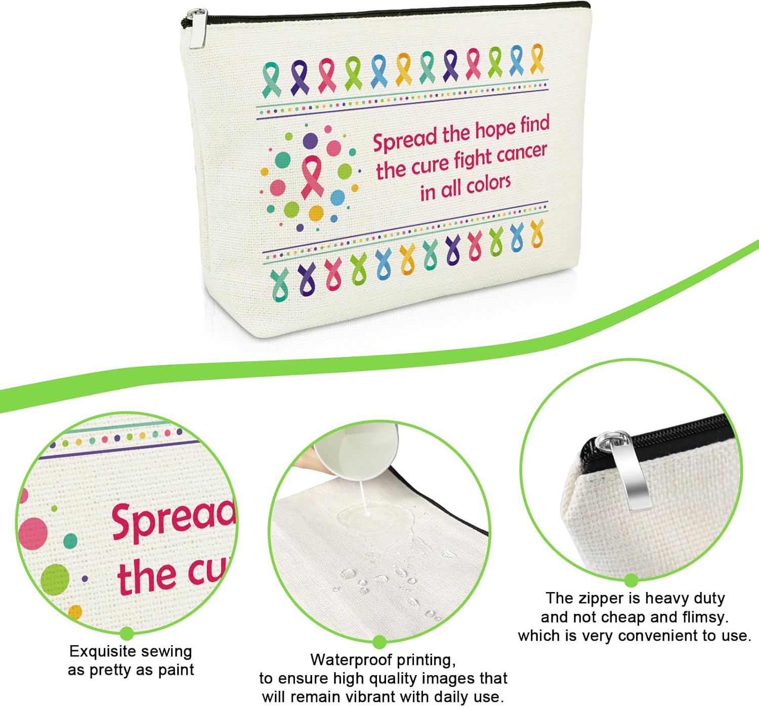 Cancer Care Gifts for Women Fight Cancer Makeup Bag Inspirational Gifts for Women Breast Pancreatic Chemo Patients Survivor Warrior Support Cosmetic Bag Motivational Present Recovery Travel Pouch - Image 3