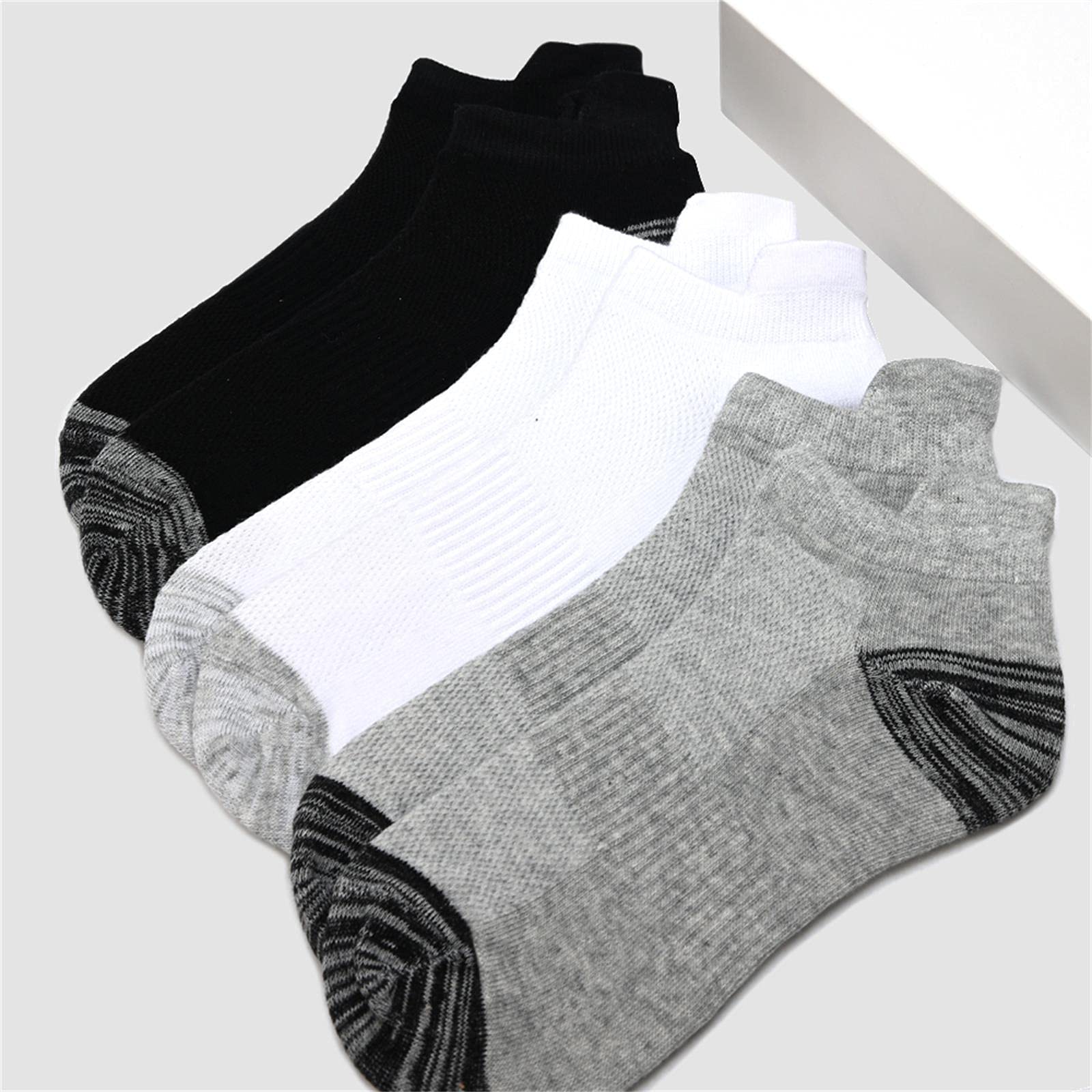 UKKO Calcetines de Hombre 10 Parejas para Hombre Calcetines De Tobillo Atlético Acolchado Algodón Bajo Calcetín Corto Corto-5 Grey 5 White,EUR 38-44 (Us 6-10)