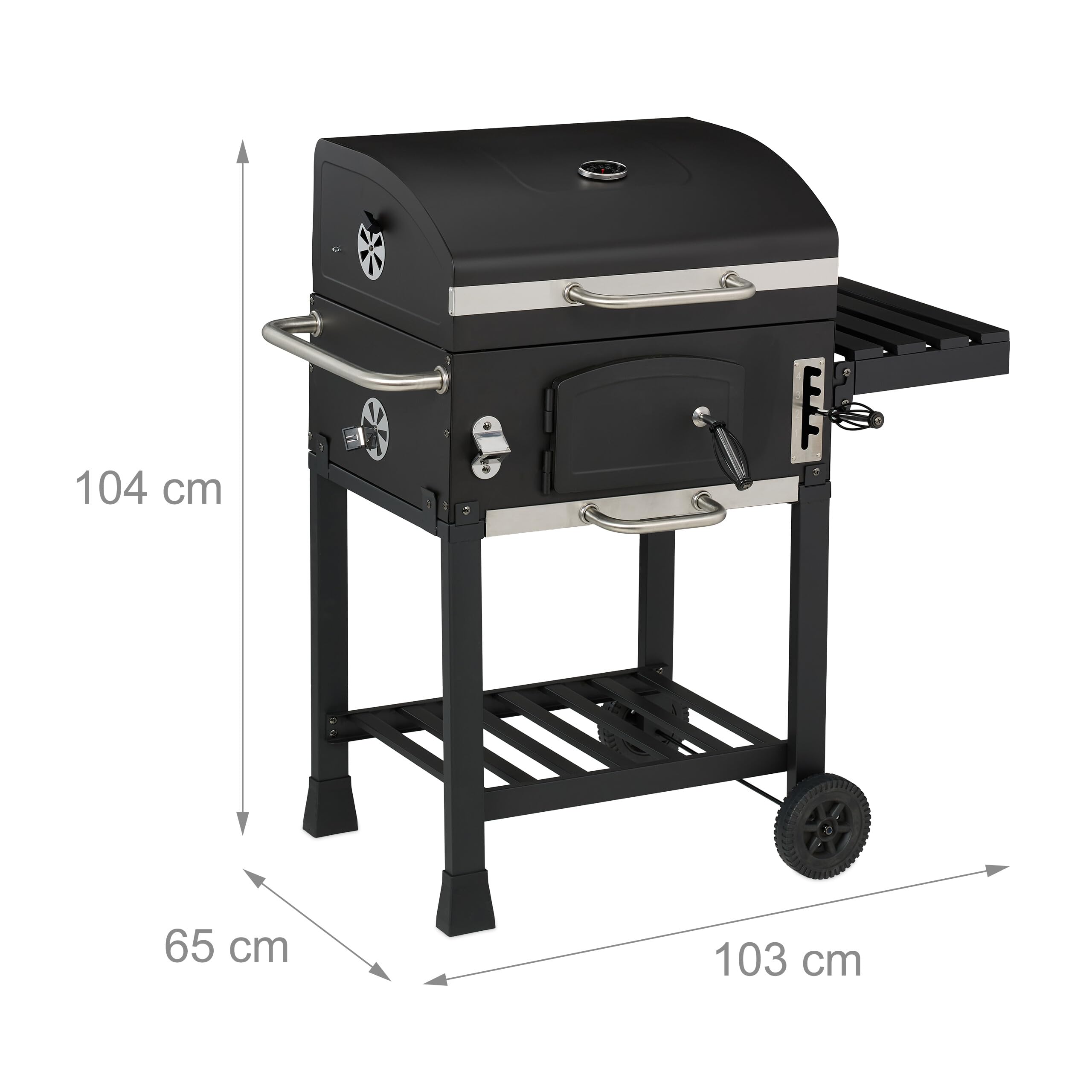 Relaxdays Grill na węgiel drzewny, grill na kółkach, z pokrywą, grill ogrodowy XXL, czarny/srebrny, 1 sztuka
