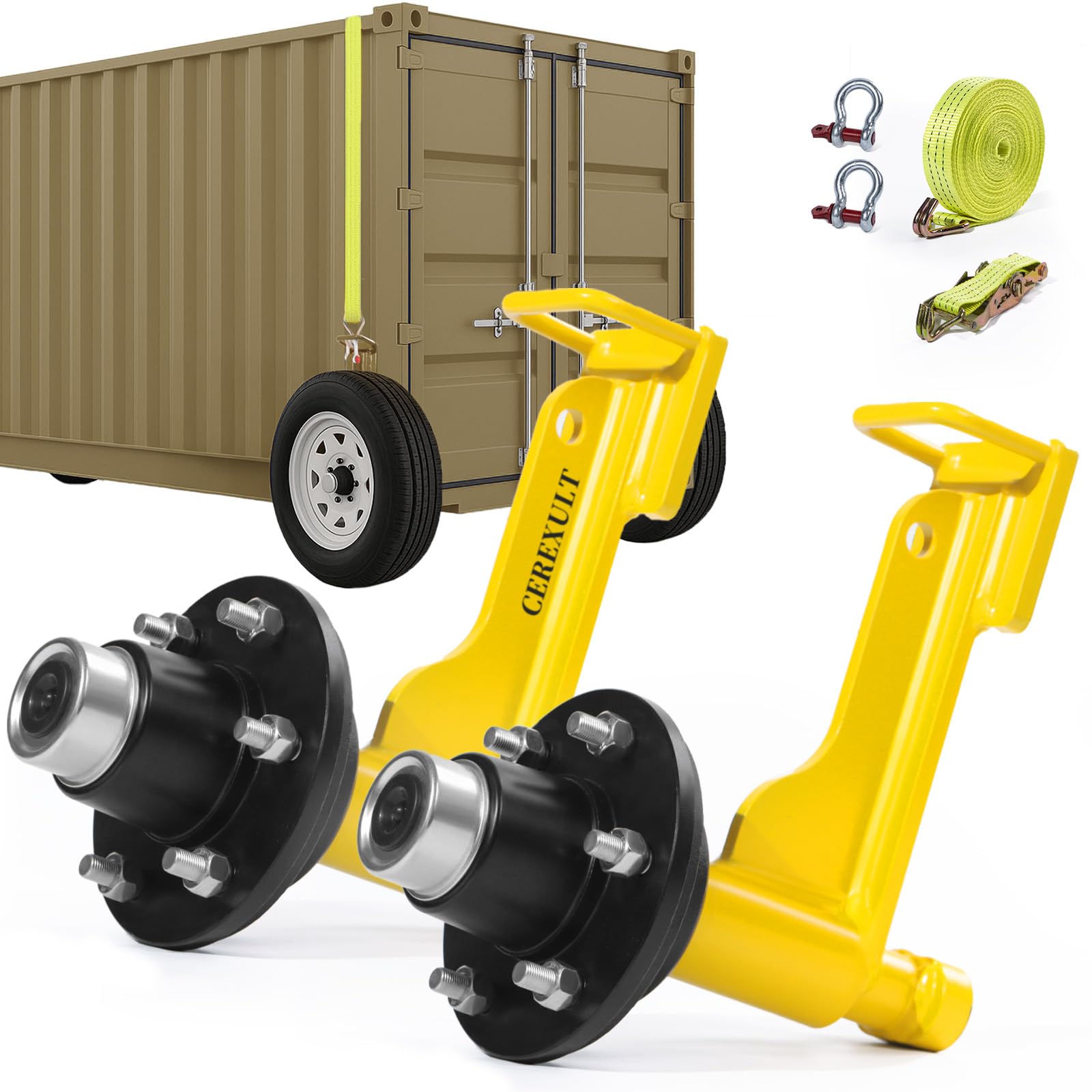 2Pack Shipping Container Wheels 6-Lug Wheels kit,Shipping Container Axles with Ratchet Tie Down-Moves 20ft.-40ft.