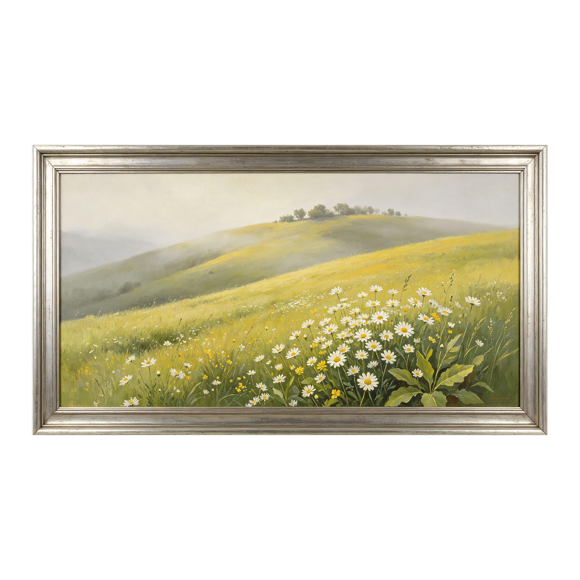 Yzpallescene 3D Framed Wall Art 50cm×100cm Pastoral Meadow Floral Impressionist Oil Painting Large Size SelfAdhesive Removable Wall Decor Prints Artwork for Living Room Bedroom Office