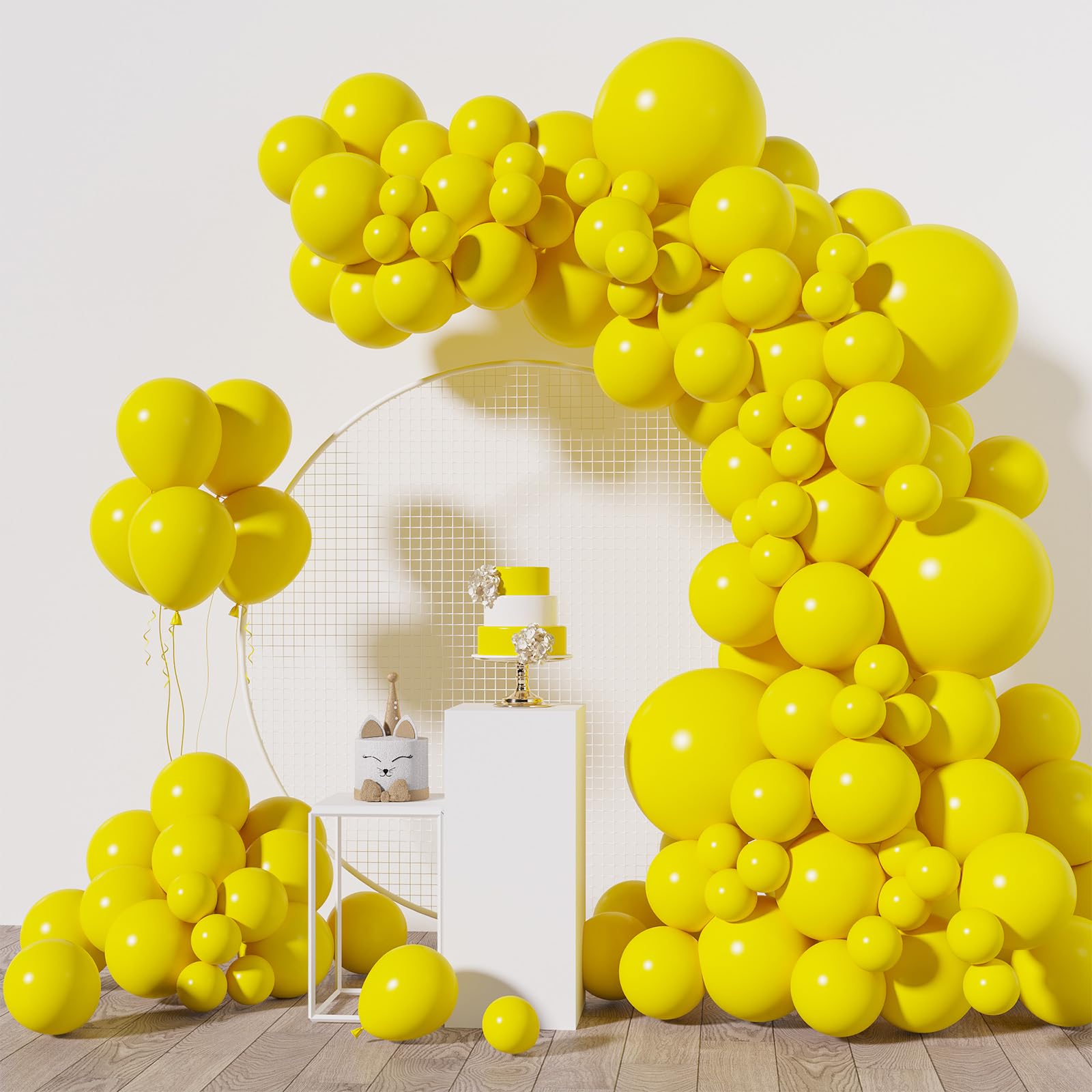 RUBFAC 138pcs Yellow Balloons Different Sizes 18 12 10 5 Inch Latex Balloon Garland Arch for Masquerade Party Decoration Gender Reveal Graduation Anniversary Baby Shower Mickey Theme Party Supplies
