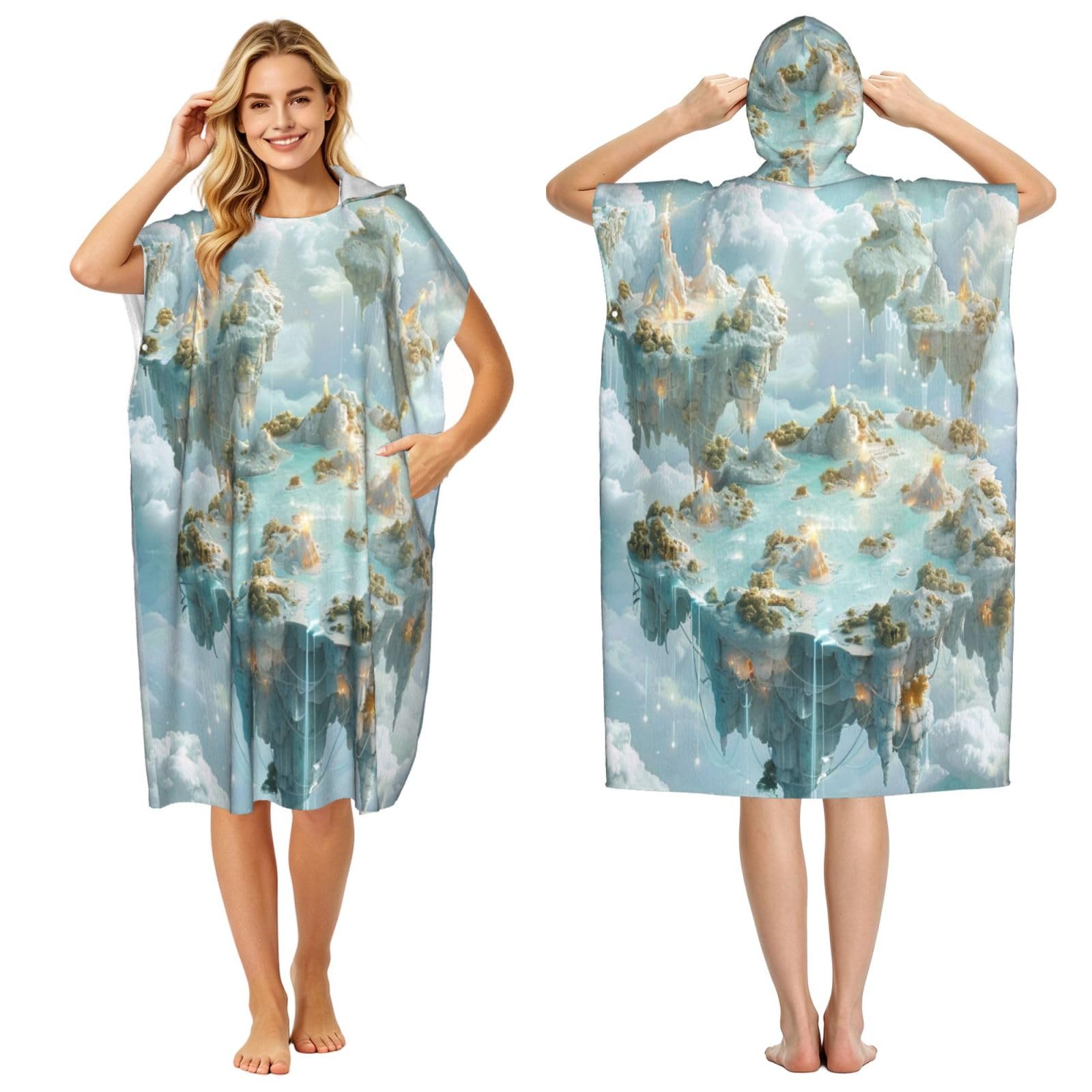 KLGRTJHK Cloud Adult Hooded Beach Poncho Towel 43"X35"