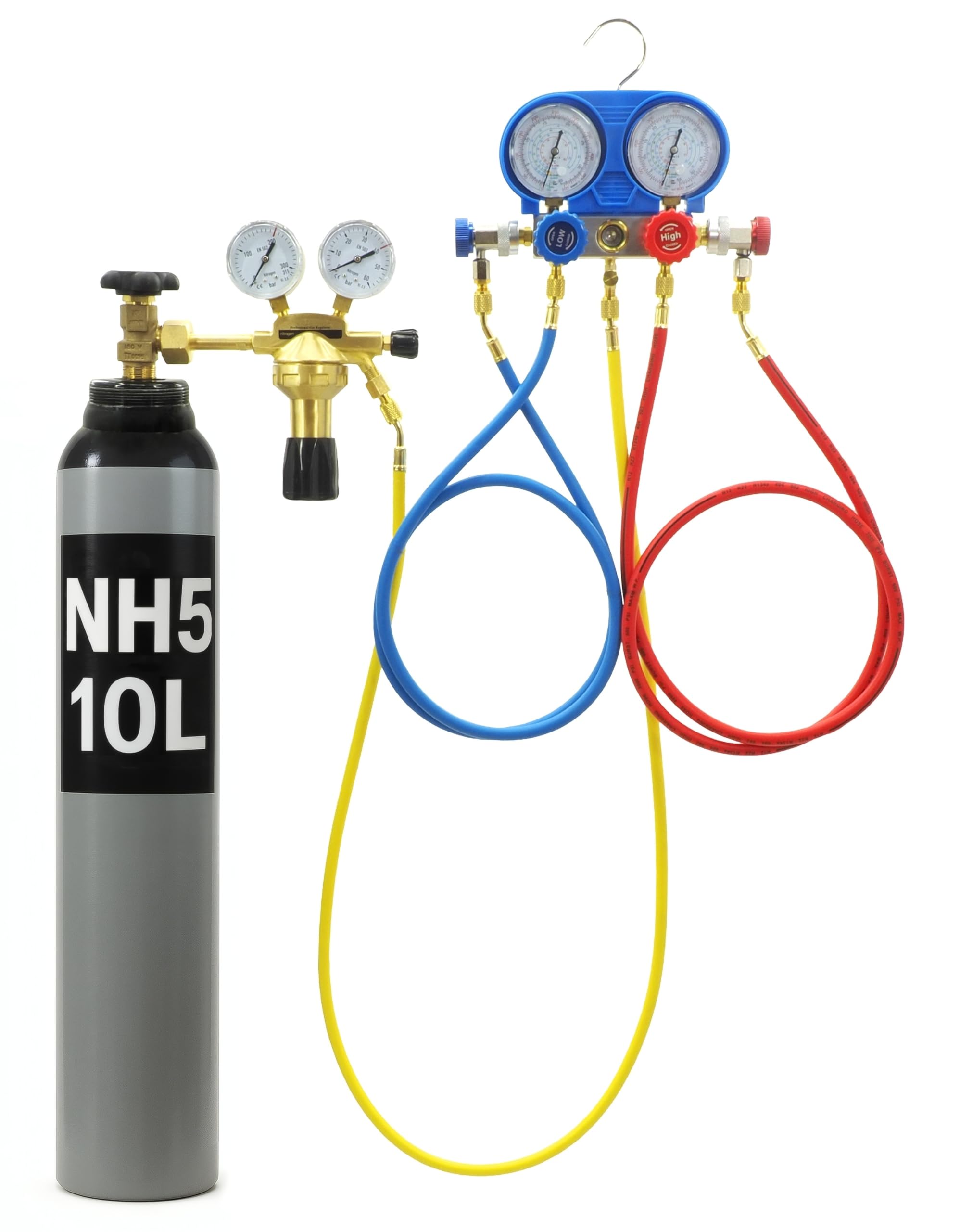 Kit Détection Fuite Climatisation Auto avec Manometre Clim - Test Pression - Bouteille Azote Climatisation 8L/10L NH5 - Manifold R134A R410A R22