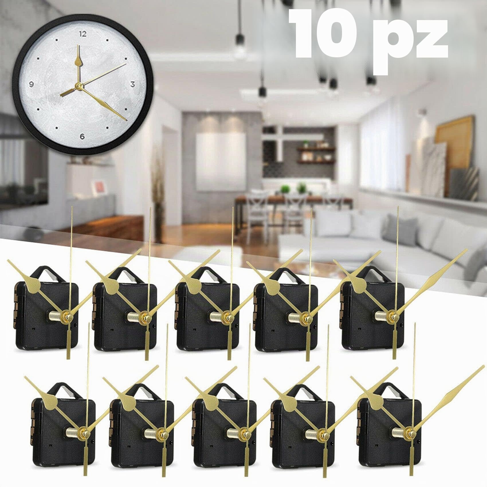 Set di 10 movimenti Fai da Te per Orologio da Parete, Silenzioso, al Quarzo, ad Lunga e Corta, Set di Movimento al Quarzo, Orologio da Parete, meccanismo di Riparazione, Parte, Kit di