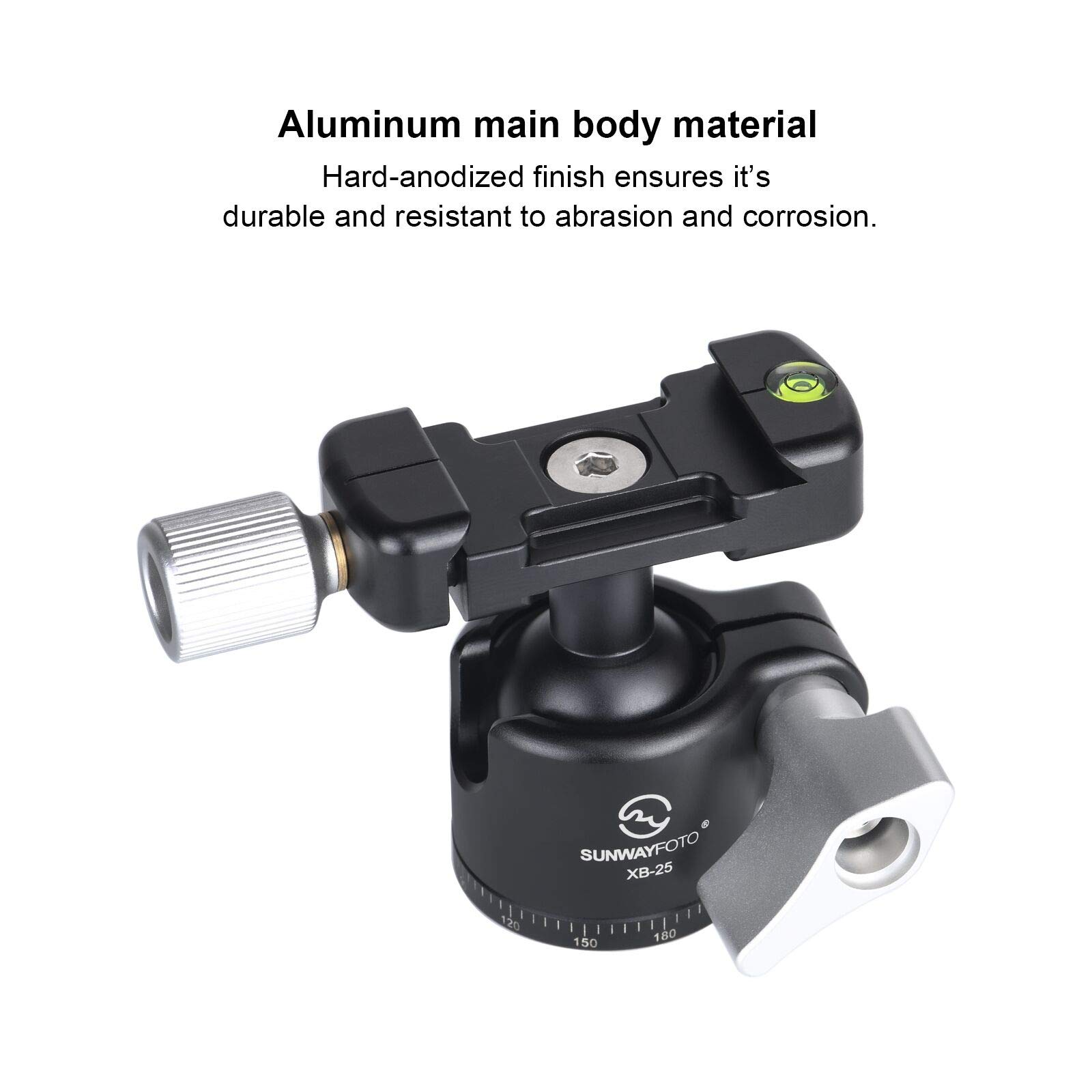 SUNWAYFOTO Rotule de trépied XB-25, rotule panoramique rotative à 360 degrés avec plaque de dégagement rapide de 6,35 mm et pour appareil photo reflex numérique, monopode, charge 5 kg