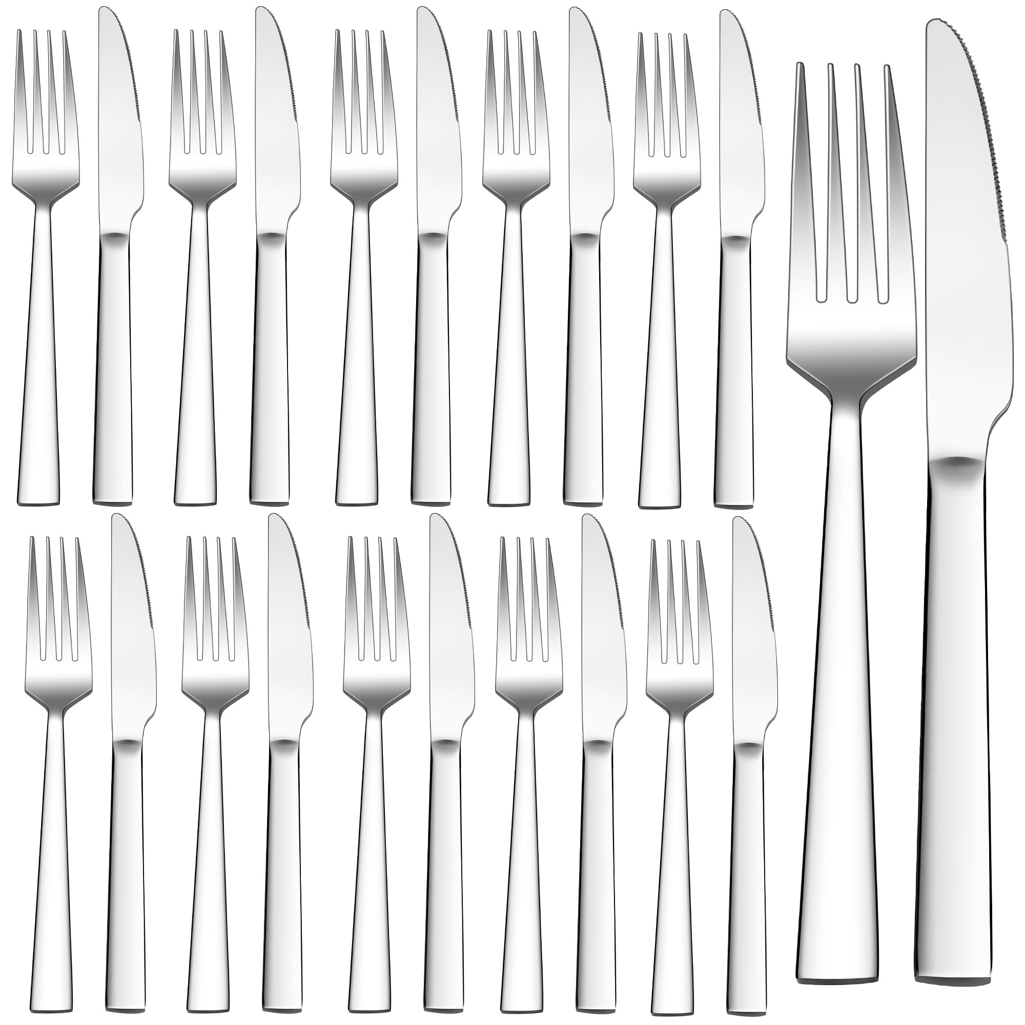 HaWare Set di 24 posate da bistecca in acciaio inox, per 12 persone (bordo quadrato)