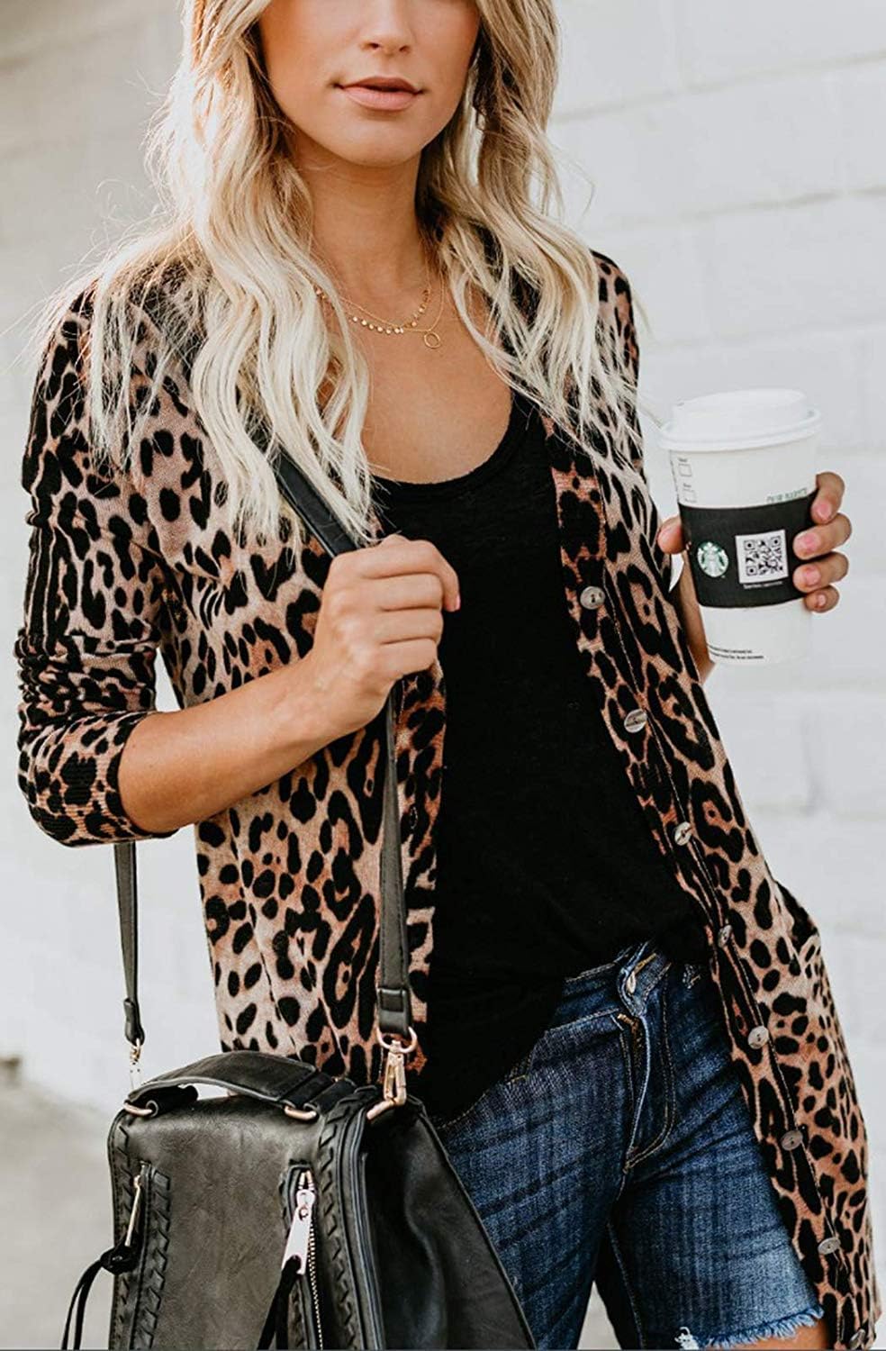 Women Lightweight Cardigan Leopard Printed Button Down Cardigans Shirt W Pockets(S-2XL) - Image 3