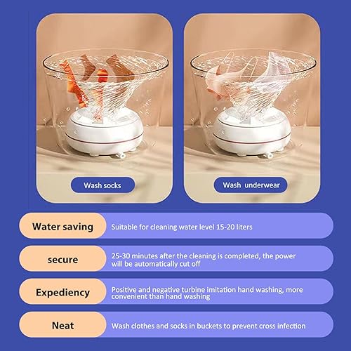 Miniatura 3 de Lavadora portátil de succión fuerte Mini lavadora Turbo IPX7 Impermeable Turbo Lavadora Auto Off Mini lavandería con luz azul para limpiar