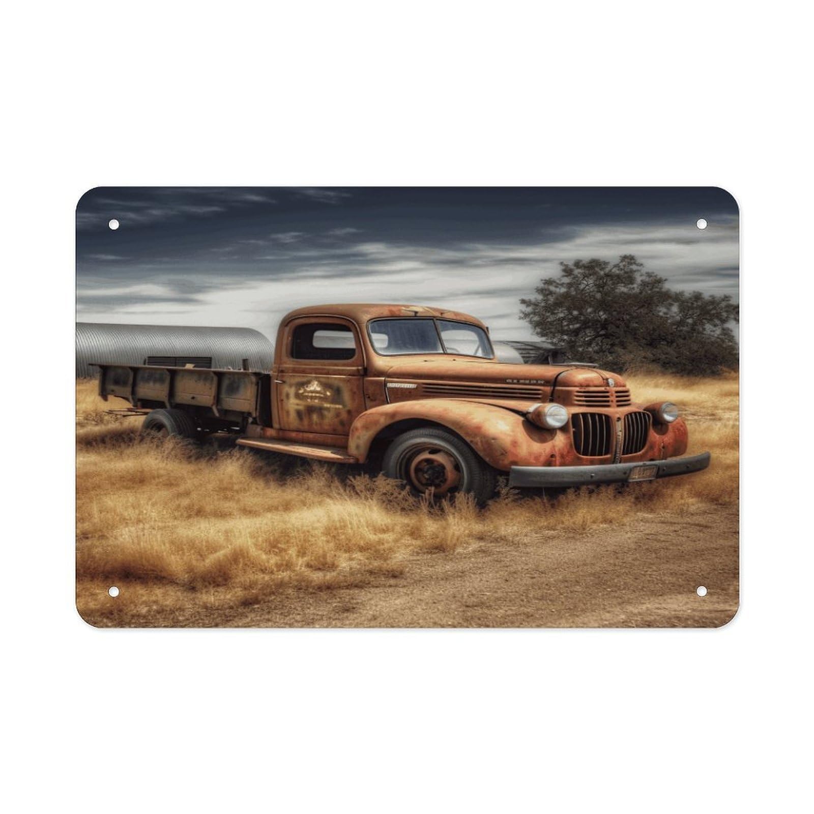 Old Truck Car Metal Tin Sign 12"x8" Wall Art Prints Poster Decorative Picture Metal Signboard Decor Painting Folded Edge Iron Sheet Painting with Holes for Wall Decor