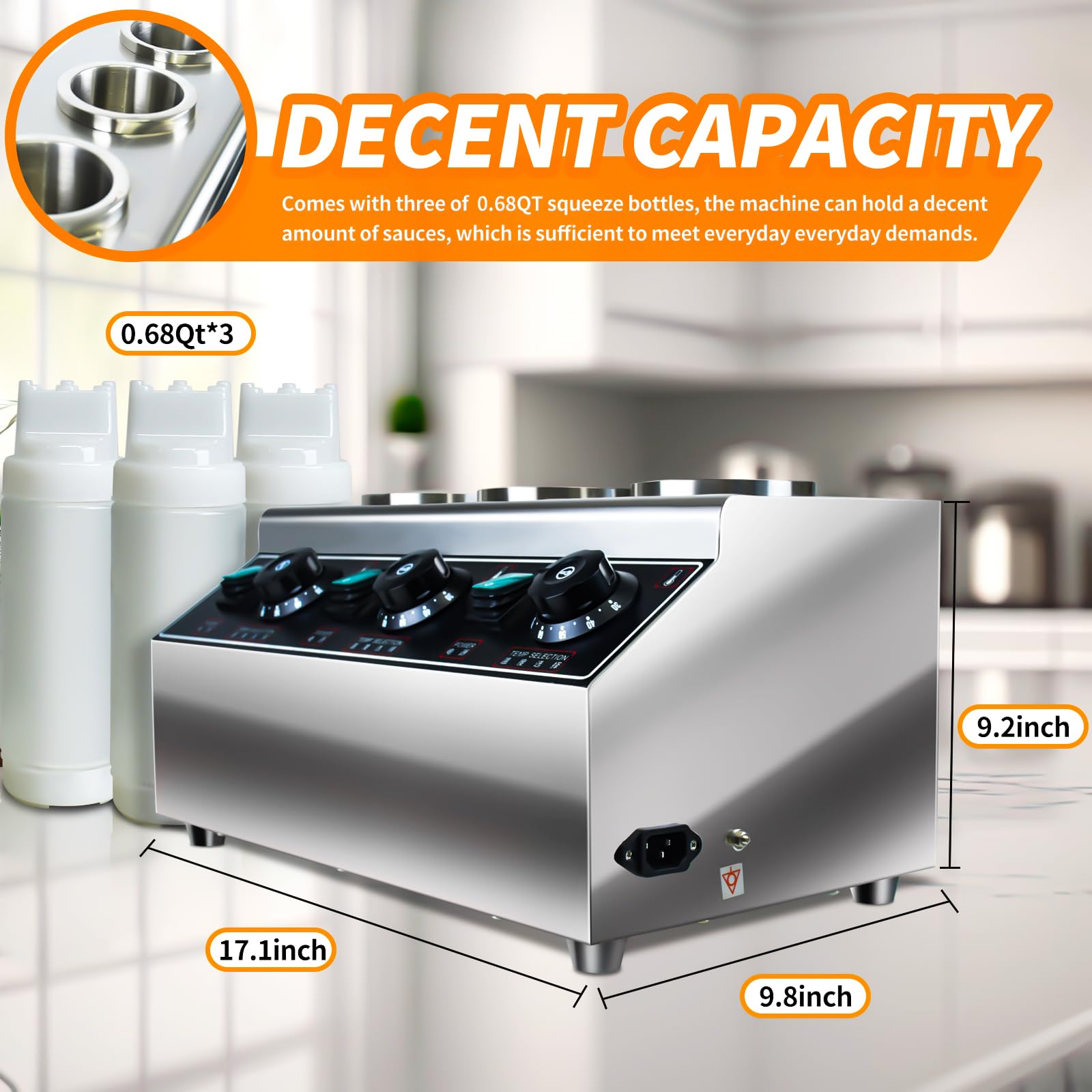 KOOTEN Electric Cheese Sauce Warmer Dispenser,Cheese Warmer Hot Chocolate Warmer and Dispenser 0.68x3 Qt Commercial Cheese Dispenser Bottle Warmer 86-185?Nacho Cheese Warmer with Bottles