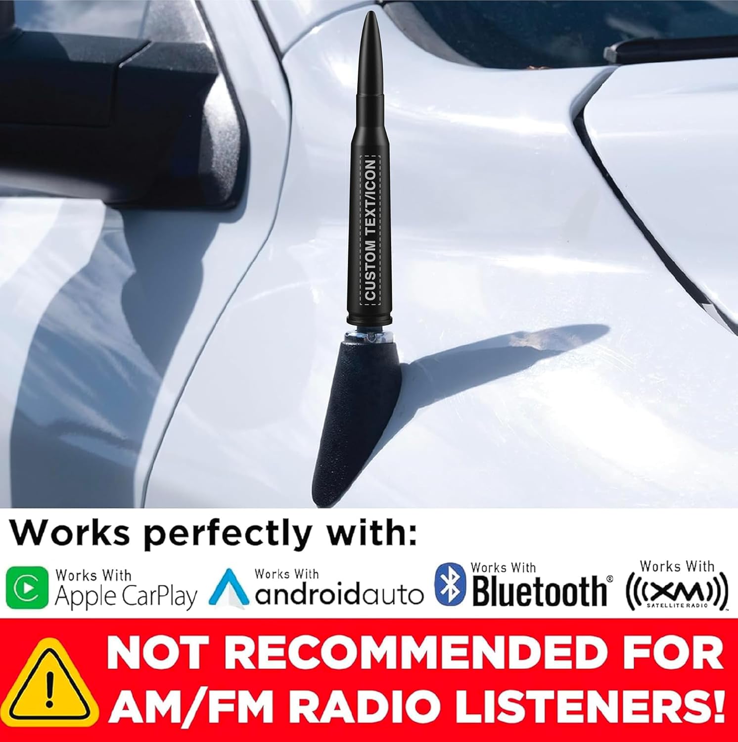 EcoAuto Badass Bullet Antenna® - Personalized Designs & Custom Engraving, Military-Grade Aluminum, Anti-Theft, Anti-Chip, for Dodge Ram & Ford F150 F250 F350 Super Duty, Ford Raptor, Bronco