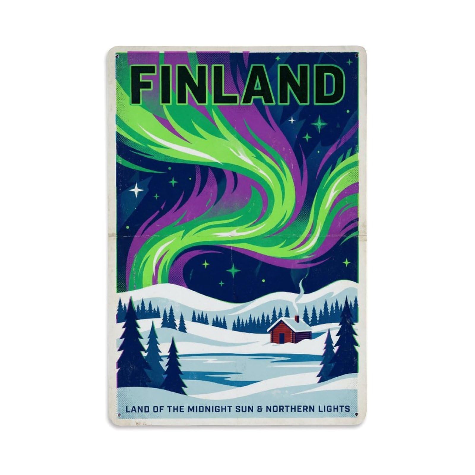 Olhnbad Style Finland Northern Lights Silkscreen Travel Metal Tin Sign