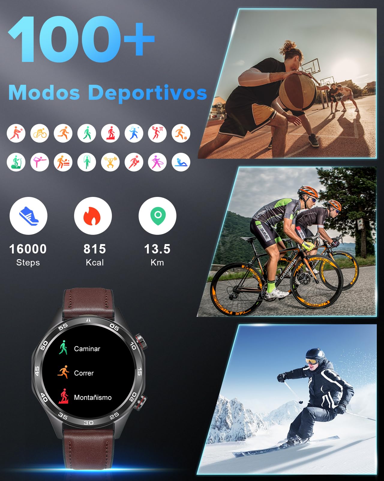 MEGALITH Reloj Inteligente Hombre Llamadas: Whatsapp Bluetooth Smartwatch Compatible Android iOS - Deportivo Fitness Reloj Negro Impermeable