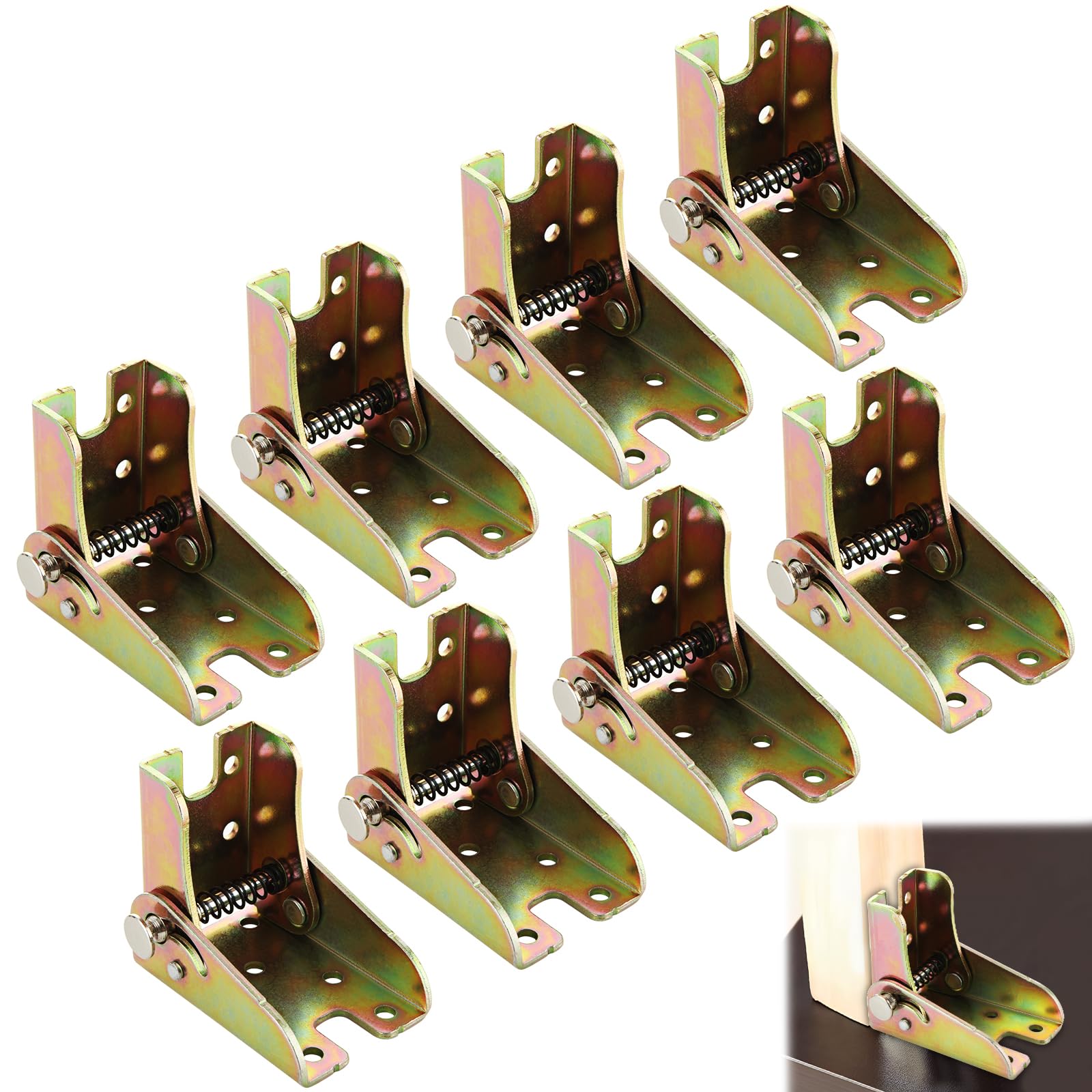 ABuff 8 Pack Self Lock Folding Hinge, 0-90 Degree Folding Leg Support Bracket, Foldable Locking Hinges for Folding Table Legs, Bed Leg, Workbench(Gold