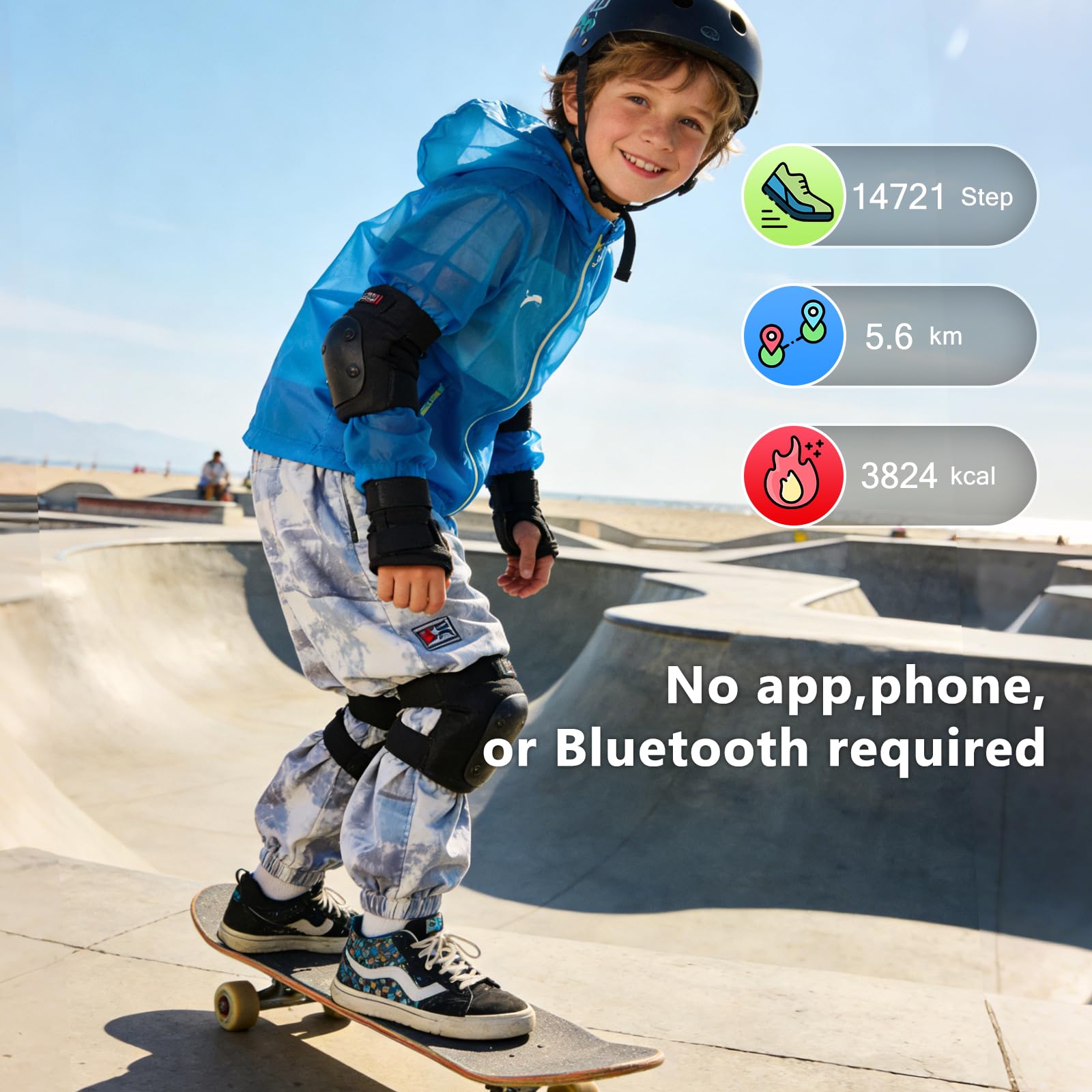 Orologio fitness tracker per bambini con contapassi, non richiede app, orologio digitale per sport all'aria aperta, per ragazzi e ragazze dai 5 ai 13 anni, con sveglia a vibrazione, cronometro