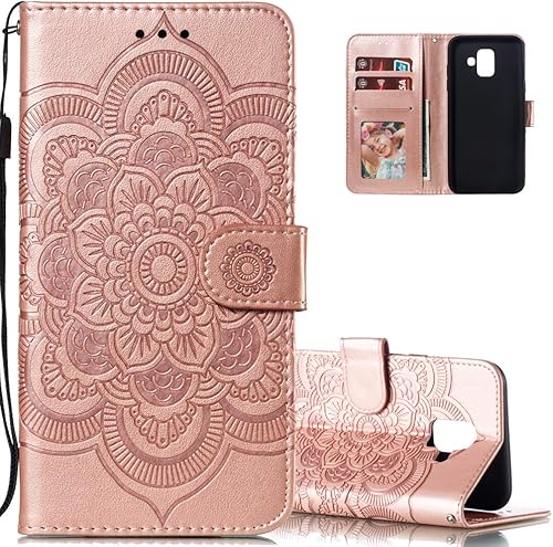 Miniatura 7 de LEECOCO - Funda para Samsung A6 2018 con diseño de mandala en relieve de lujo de piel sintética con tapa para cuaderno, cartera con soporte