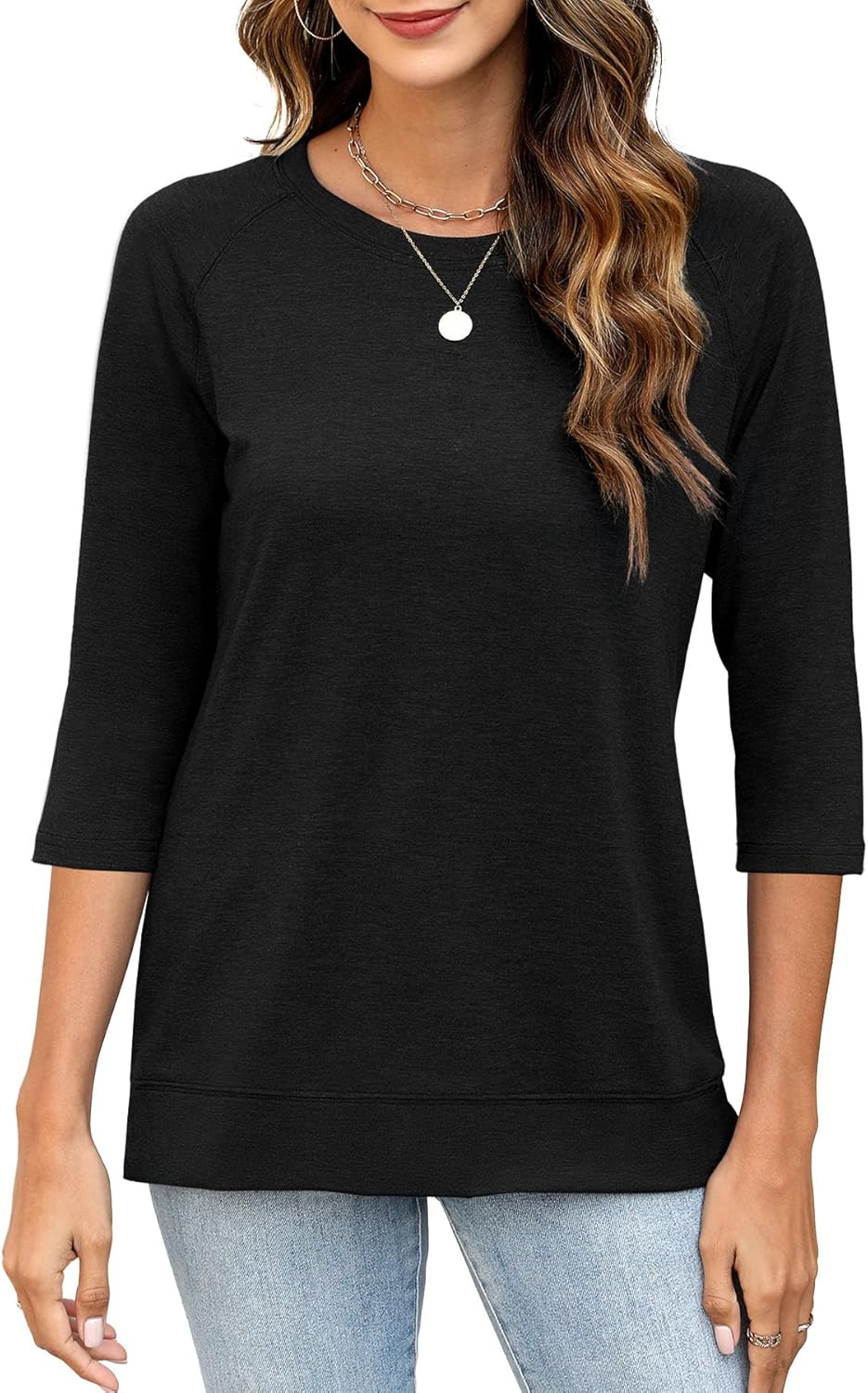 JomeDesign Womens Tops Casual 3/4 Sleeve Crew Neck Shirts Loose Fit Tunic Blouses Summer Tees - Image 2