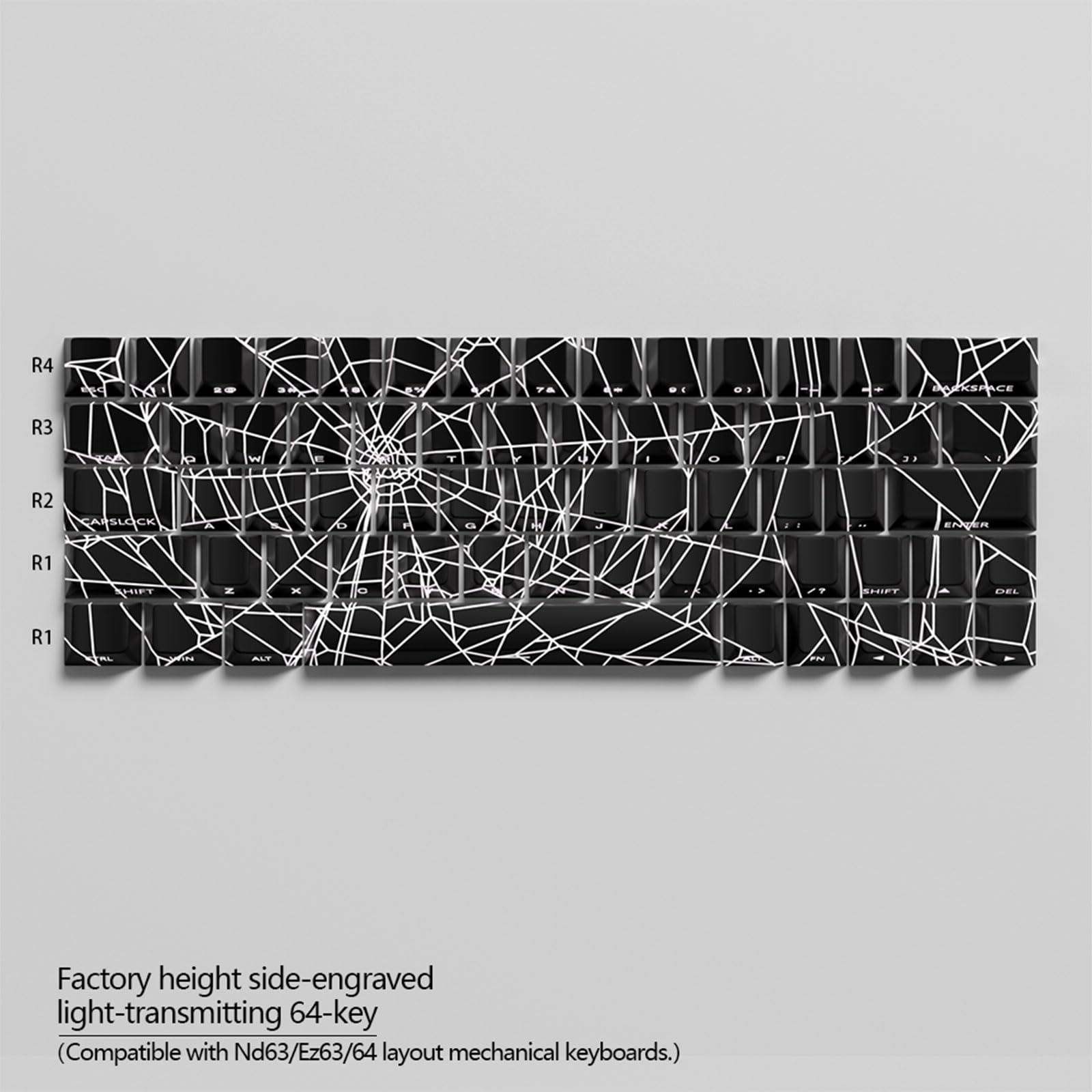64/74 touches translucides avec impression latérale en toile d'araignée rétroéclairée pour claviers 60 80 61/64/68/75/87