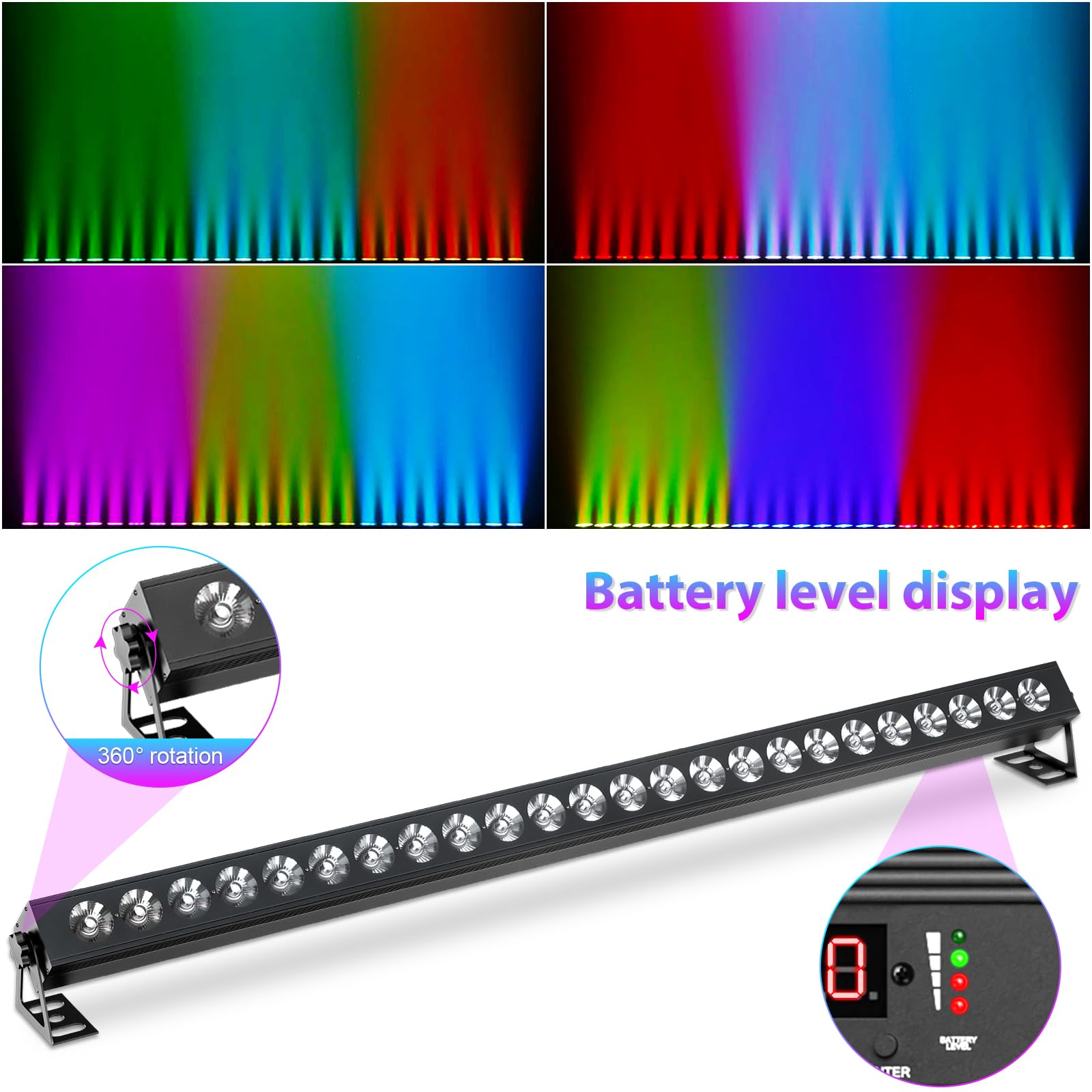 UKing 100W Batteria Wallwasher Luce di Scena, Faretto Ricaricabile 24pcs RGB 3in1 LED Luce dmx512 DJ Party Luci da Parete all'aperto per Casa Feste Club Bar Matrimoni Halloween Natale (1 pezzo)