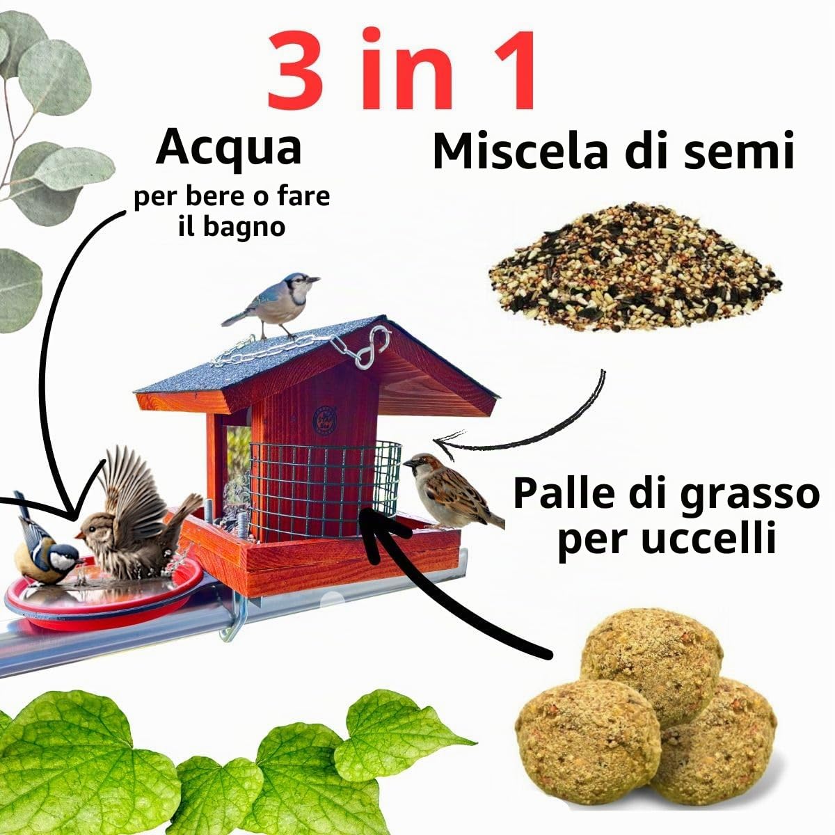 Casetta per uccelli per balcone, tazza per uccelli selvatici per ringhiera del balcone, resistente alle intemperie, manufatto a mano, per uccelli da giardino, supporto per balcone con una