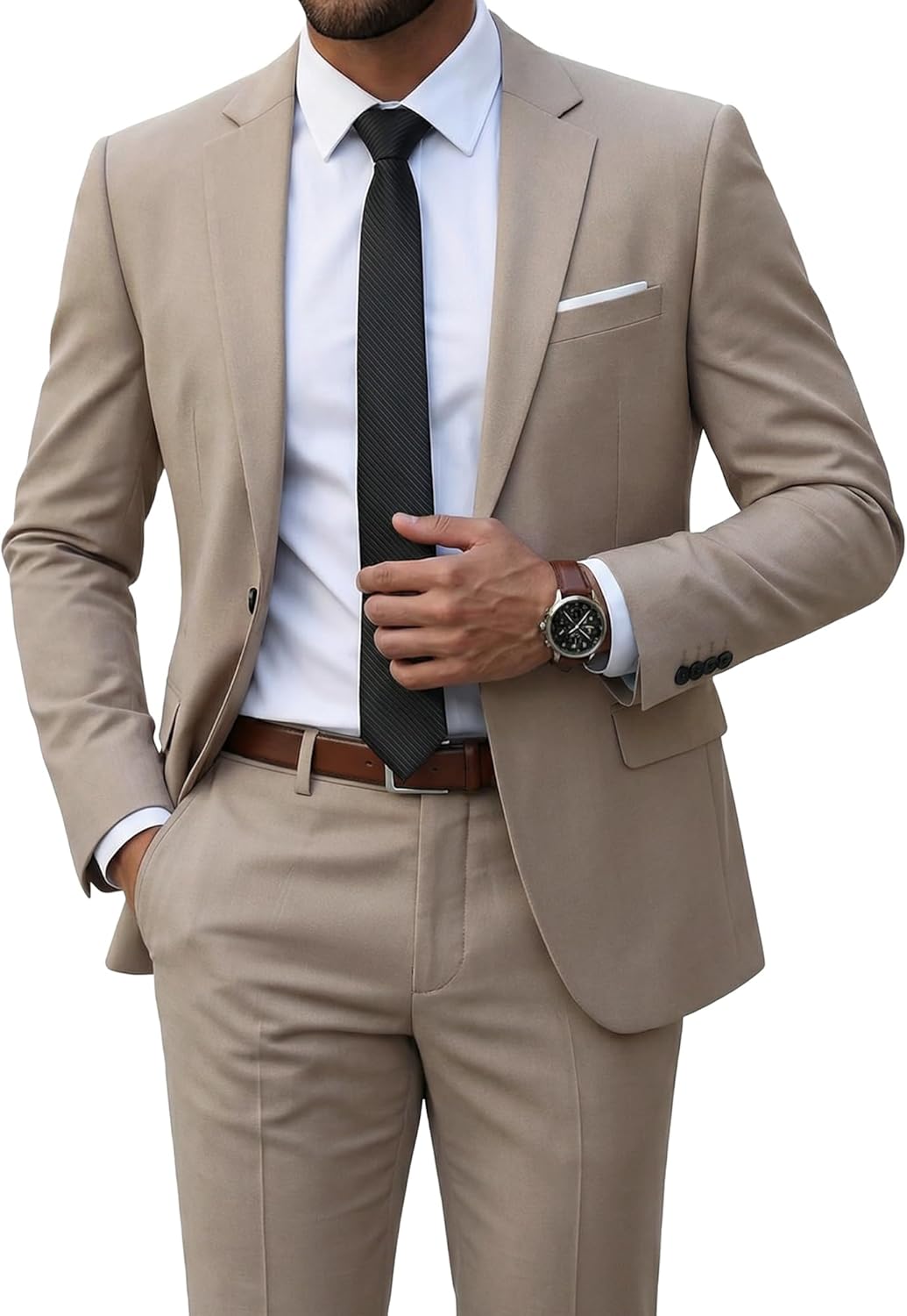 MrSure Men's Suit, 2 Piece Slim Fit Jacket and Pants with Tie, One Button Blazer Trouser for Weddings Proms