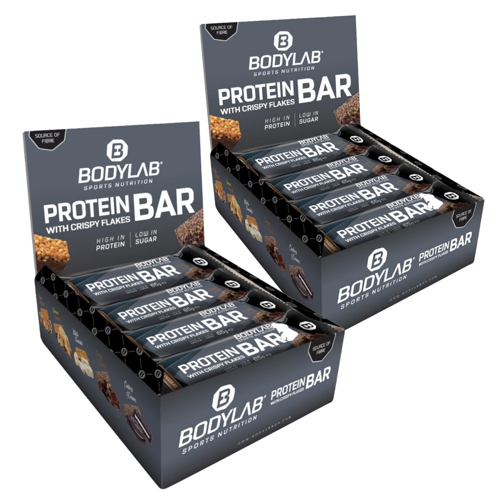 Bodylab24 Crispy Protein Bar Crispy Schokolade 24 x 65g, Protein-Riegel mit 27g Eiweiß pro Riegel, Zuckerarmer Fitness Snack, Knuspriger Eiweißriegel mit vielen Ballaststoffen