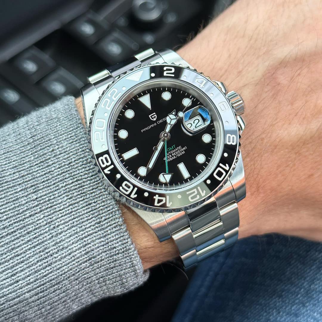 Pagani Design 1662 Uomo Automatico GMT Meccanico in Acciaio Inox 40MM Orologio in Cristallo di Zaffiro Impermeabile Luminoso Moda Business Uomo