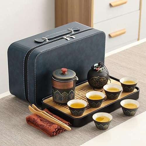 Juego de tetera, juego de taza de tetera china, juego de té chino Juego de té de viaje, juego de té de Kung Fu, bolsa portátil de viaje, al aire
