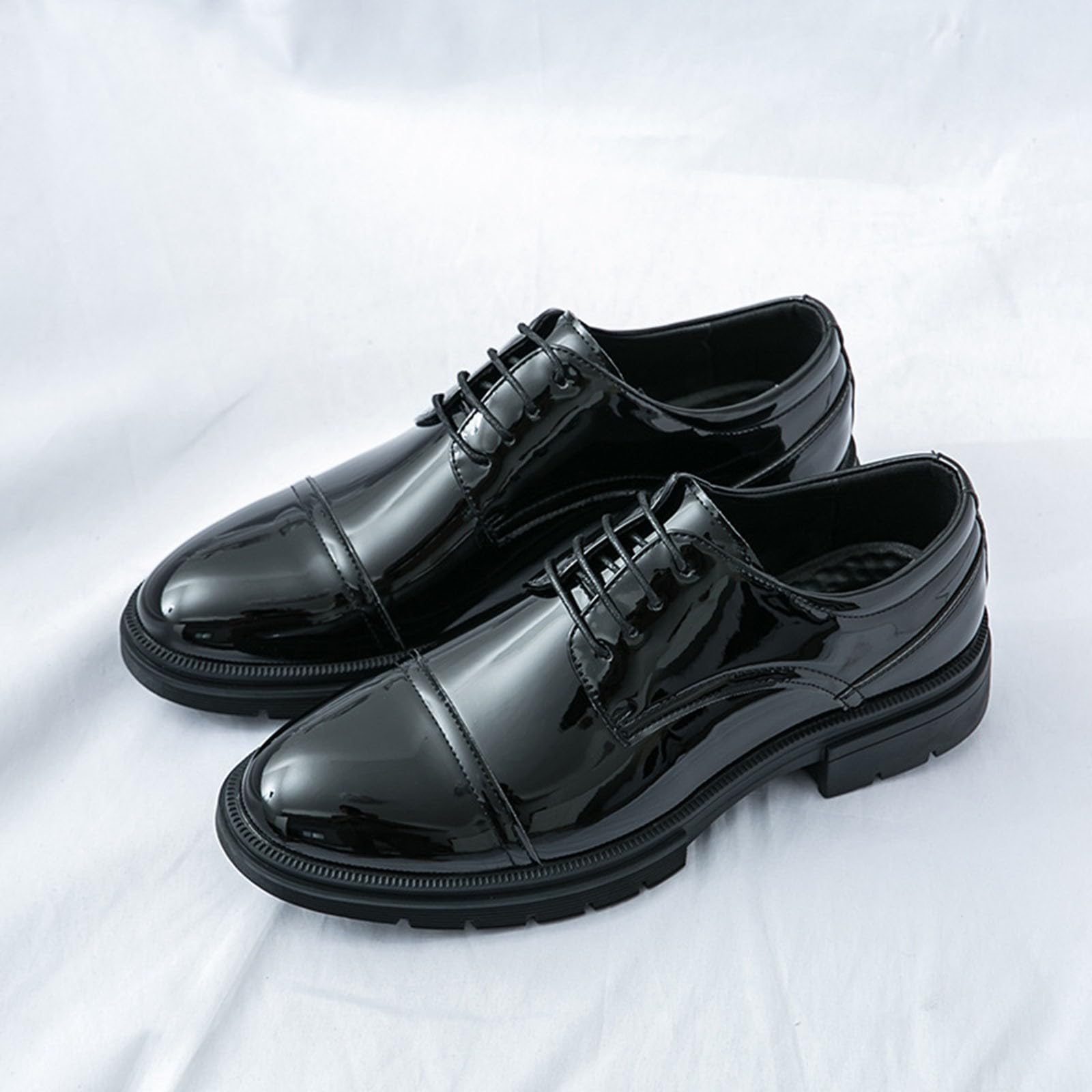 Scarpe in pelle da uomo con tacco a blocco, eleganti e classiche, in Oxford, per uomini, scarpe formali, antiscivolo, punta in pizzo, in pelle, scarpe da sera