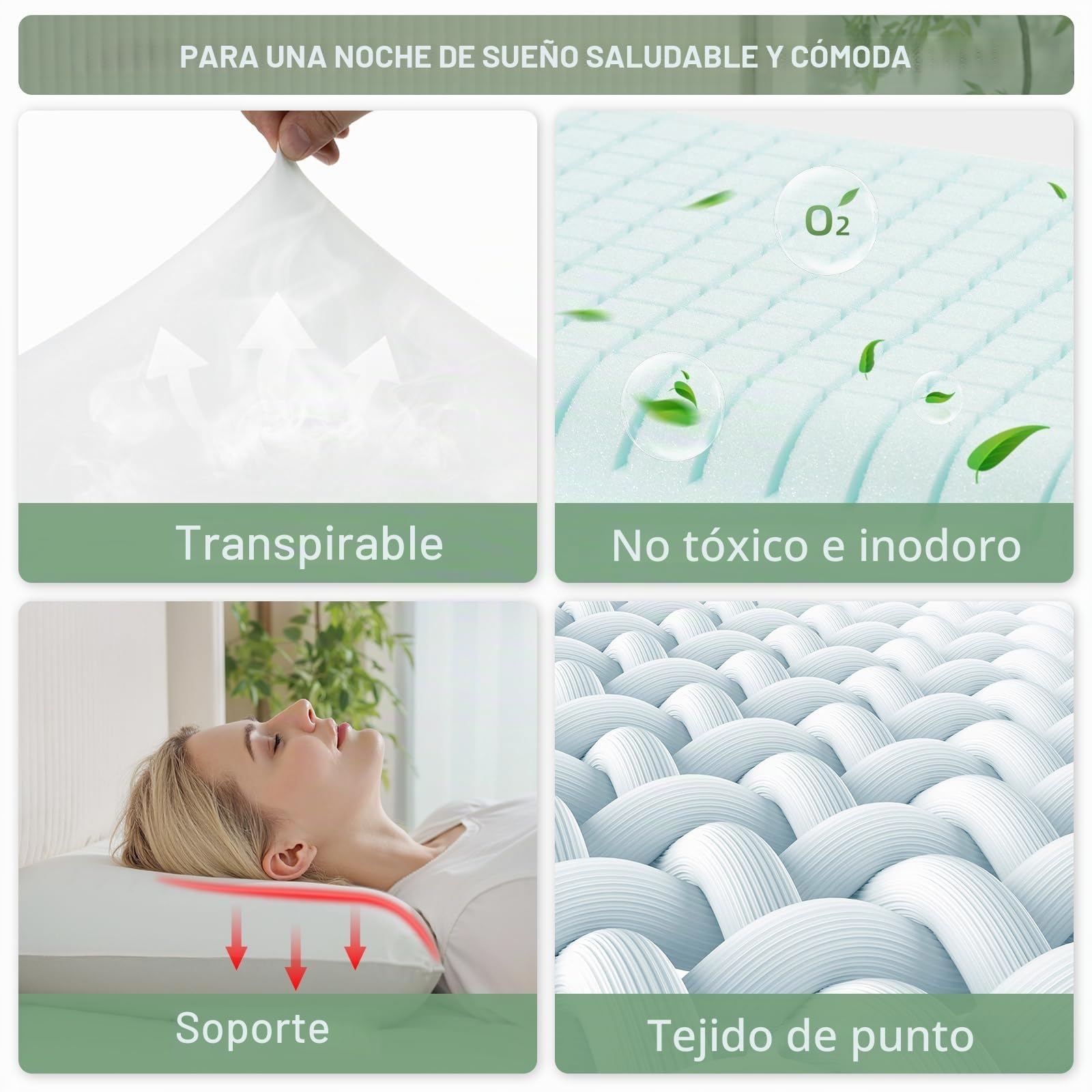 Almohada Viscoelástica 60x40x10cm, Fresca, para Lado y Boca Arriba | Tejido transpirable, Sensación Fresca Durante el Descanso, Funda Extraíble, Fácil Limpieza, Confort Diario