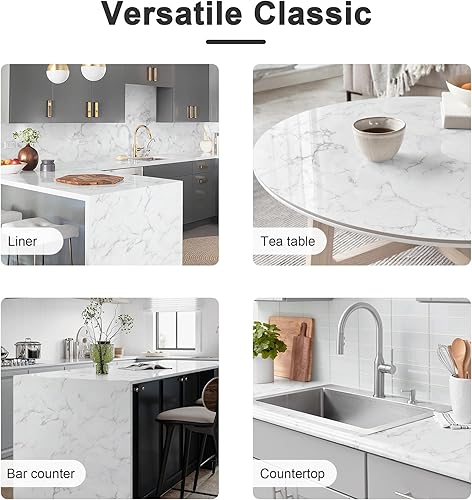 Miniatura 7 de Dimoon Papel tapiz de mármol de 11.8 x 78.7 pulgadas, papel adhesivo de granito blanco para encimeras, impermeable, cocina, nuevos materiales