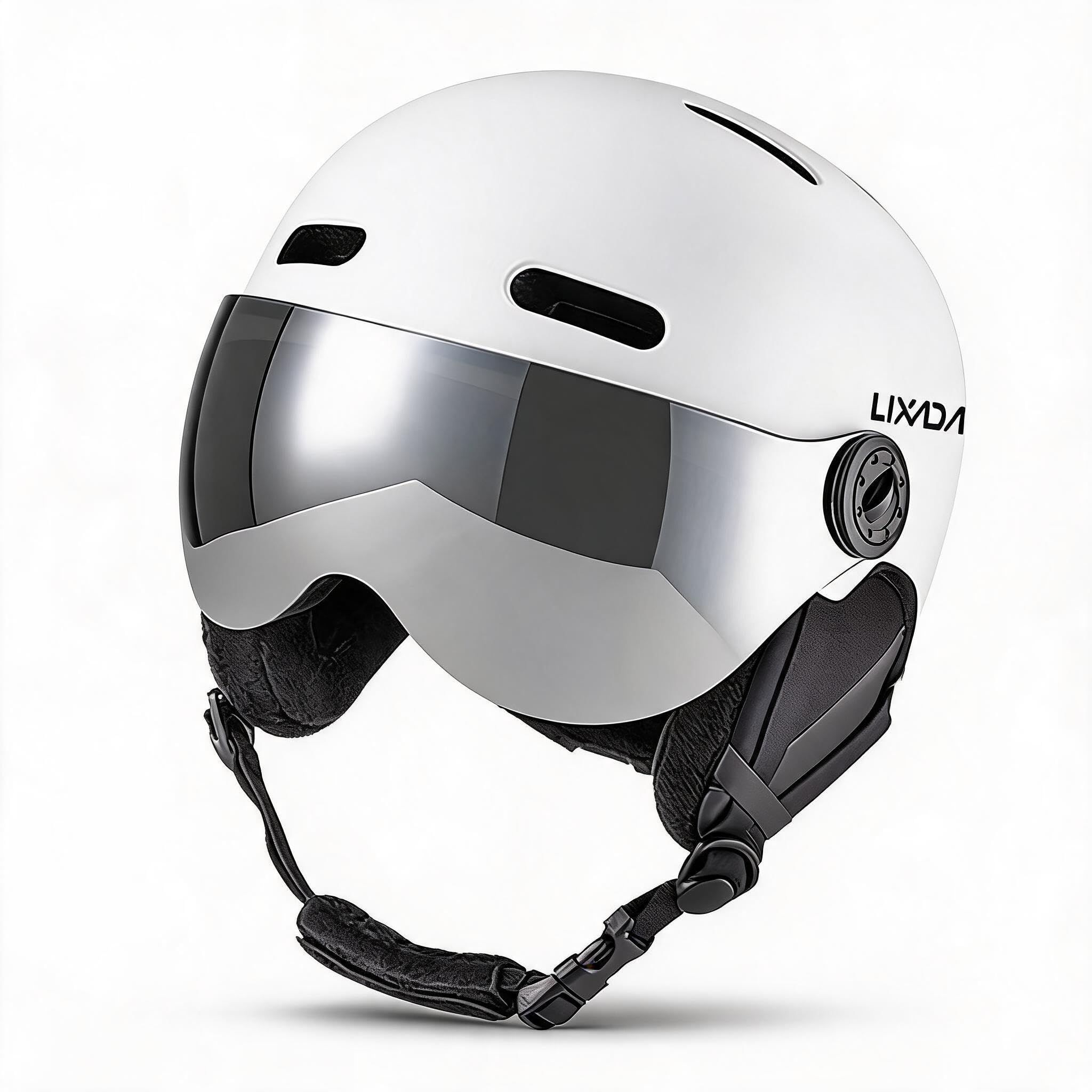 Luocute Skihelm, Snowboardhelm mit Brille, EPS-Innenfutter, 12 Belüftungsöffnungen, Abnehmbare Innenohrpolster, mit Abnehmbarem Visier, für Männer, Frauen,