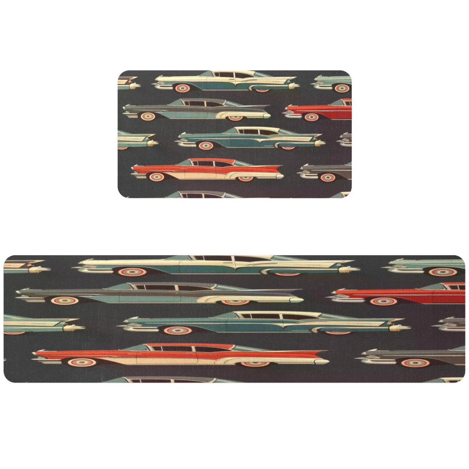 Evite resbalones con el tapete de cocina de 2 piezas coches retro absorbente lavable
