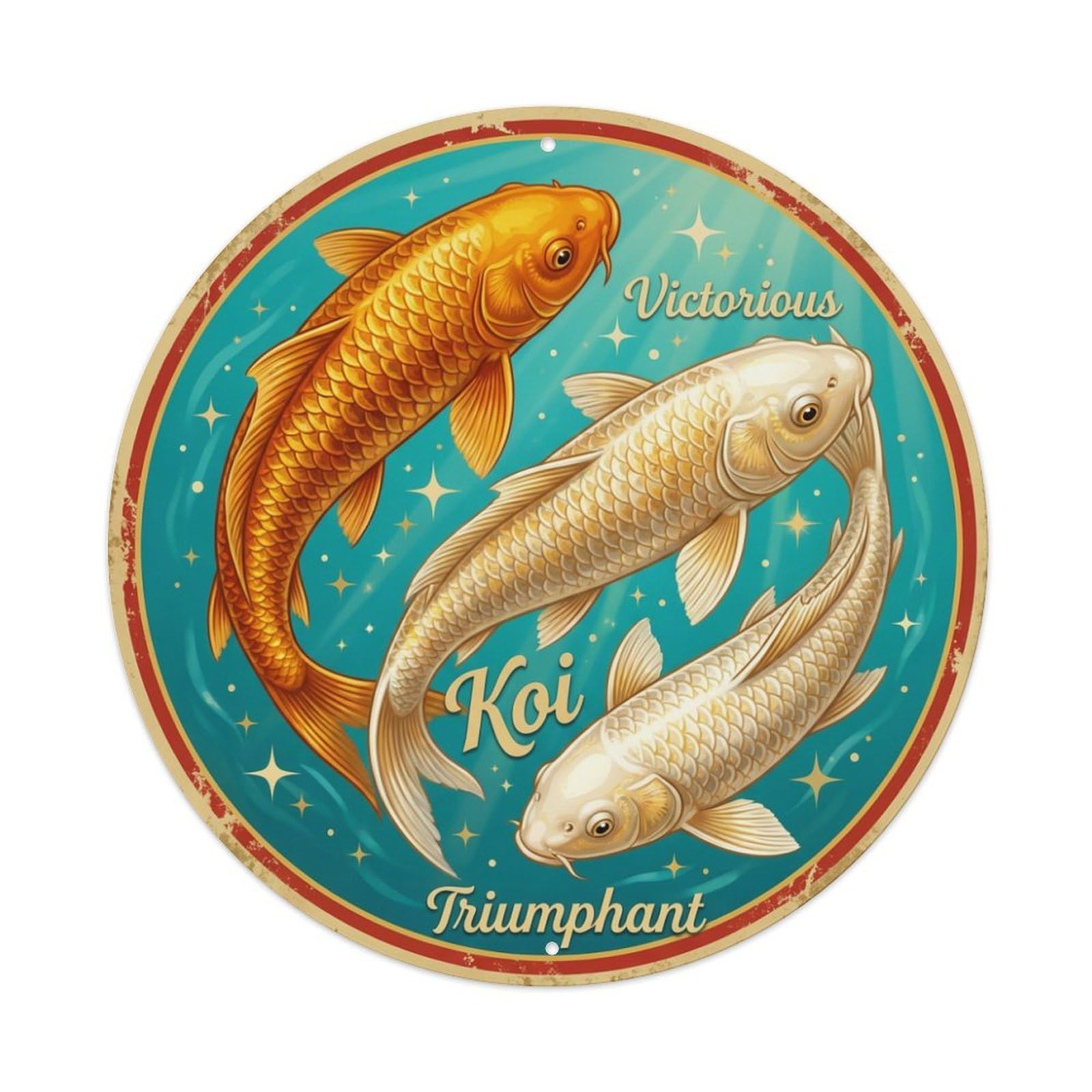 Koi Fish Victorious Triumphant Winning Waters Successful Glory Metal Tin Sign