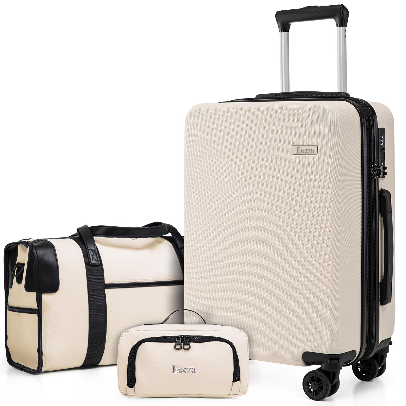 3-Piece Airline Approved Hardcase Carry on Luggage Set 20" Beige | Scratch Resistant ABS Build with Ergonomic Telescopic Handle Smooth Spinner Wheels 22x14x9 Travel Set TSA Lock