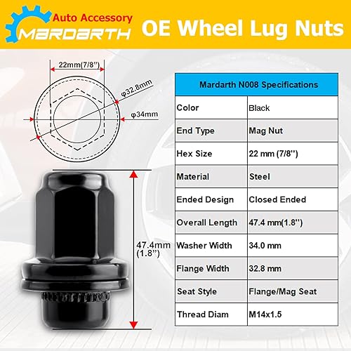 Miniatura 3 de Juego de 20 tuercas hexagonales de 0.551 x 0.059 in, estilo OEM, de 1.80 pulgadas, 78 de 0.866 in, compatibles con Sequoia Landcruiser Tundra Lexus