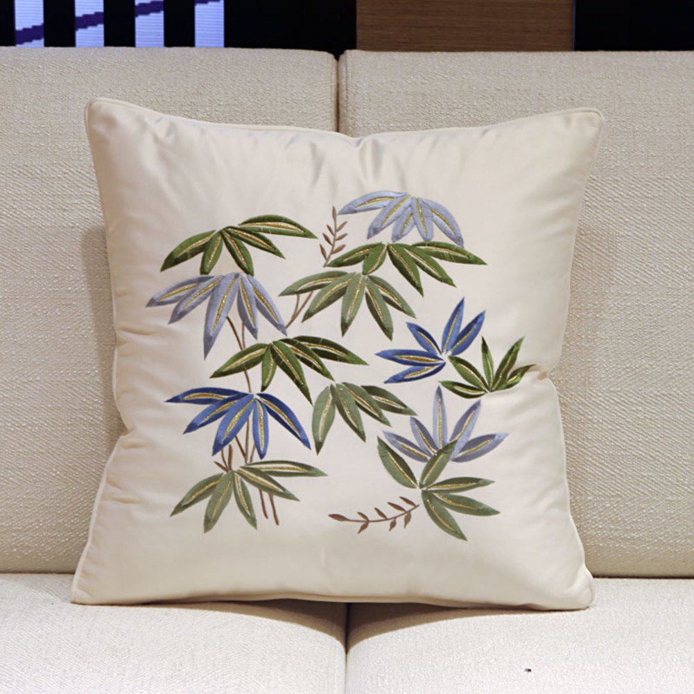 Coussin de jardin brodé bambou chinoise pour une ambiance zen