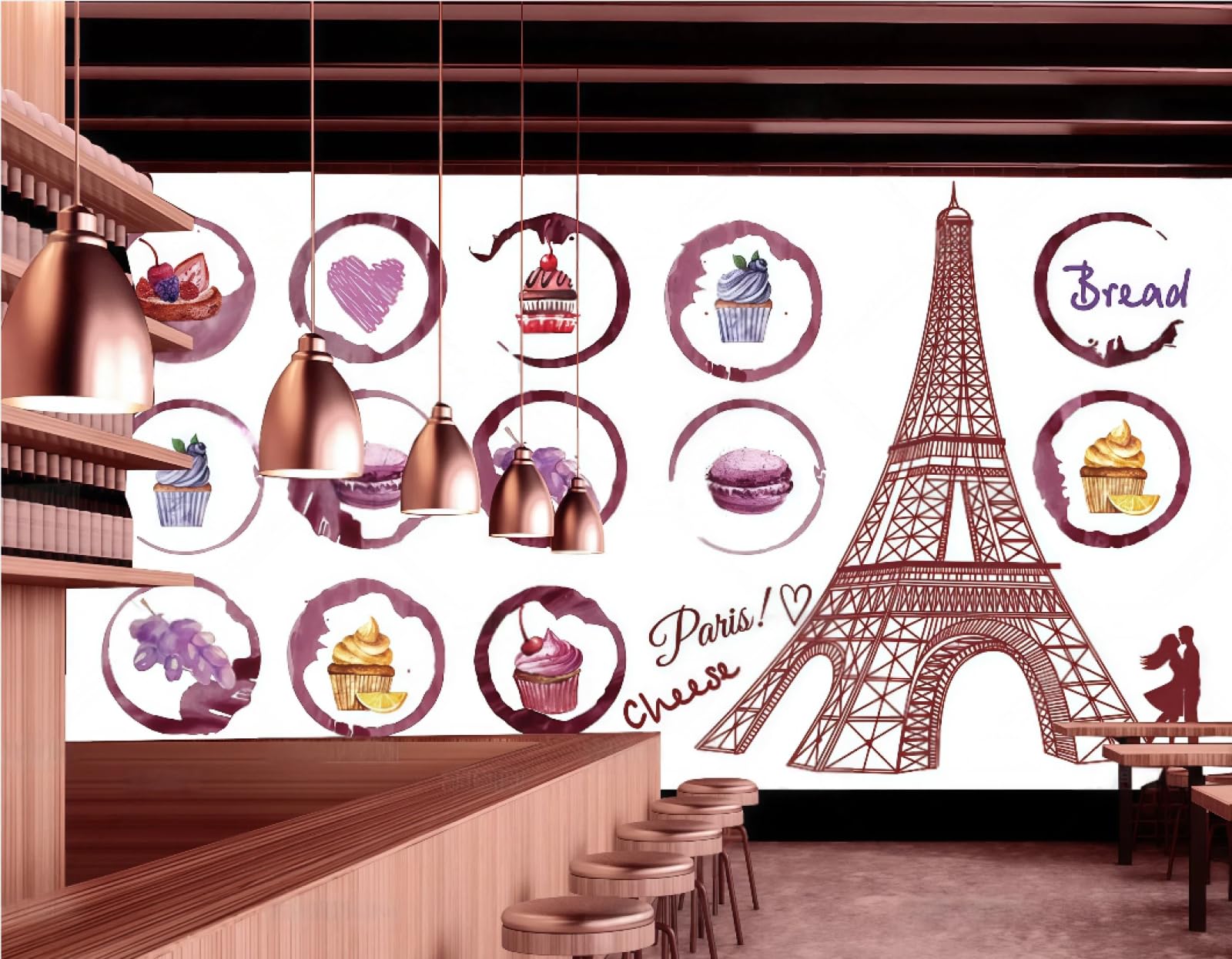 XDOUBAO Wallpaper Romantic Fashion Coffee Restaurant Dessert Cake Shop Afternoon Tea Coffee Shop Background Mural Western Restaurant Wallpaper,3D,350x245cm